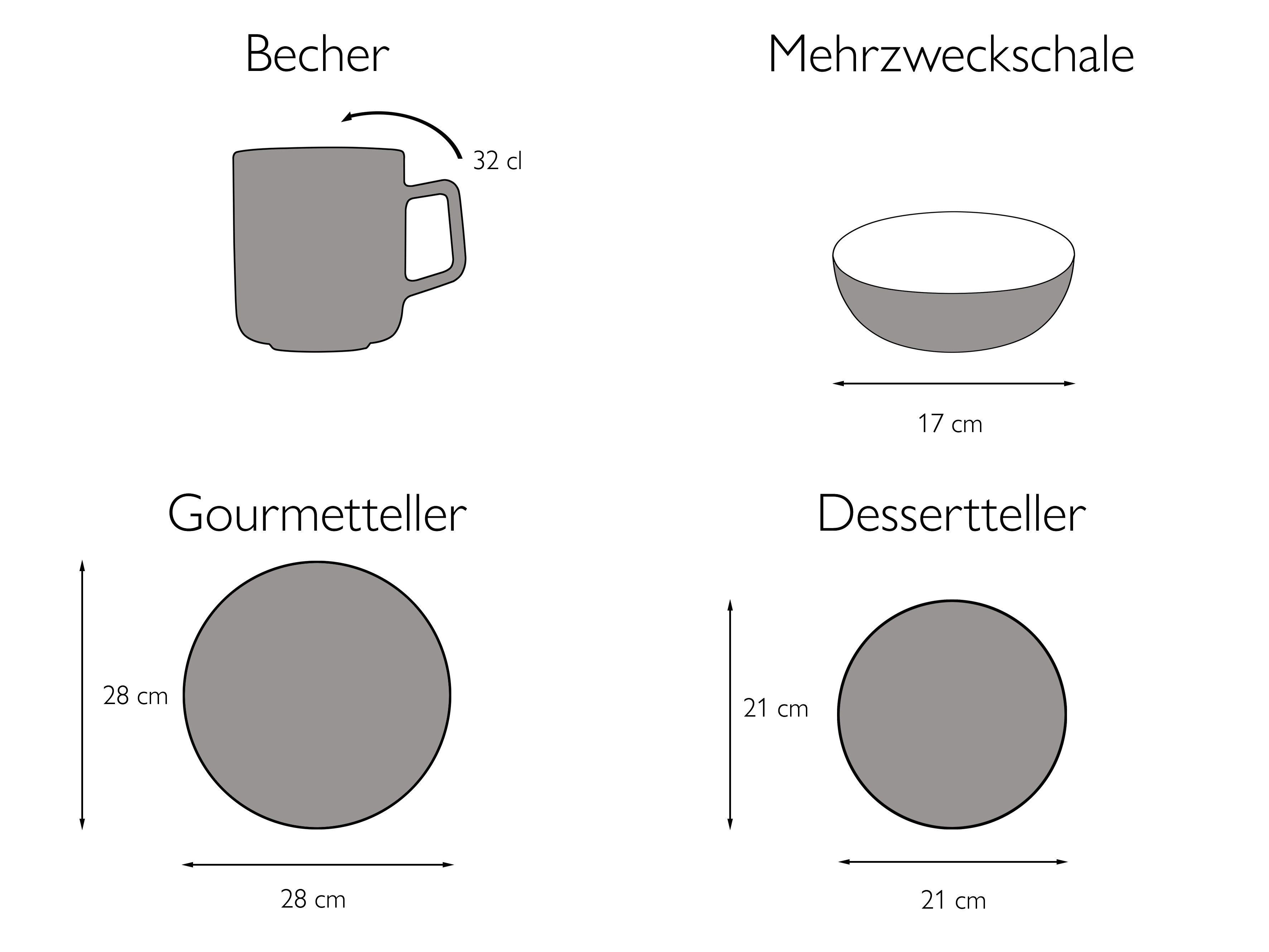 CreaTable Combi-servies Servies-set VINTAGE NATURE Servies, met de hand geschilderd, gespikkeld, 16 delen, voor 4 personen (set, 16-delig)
