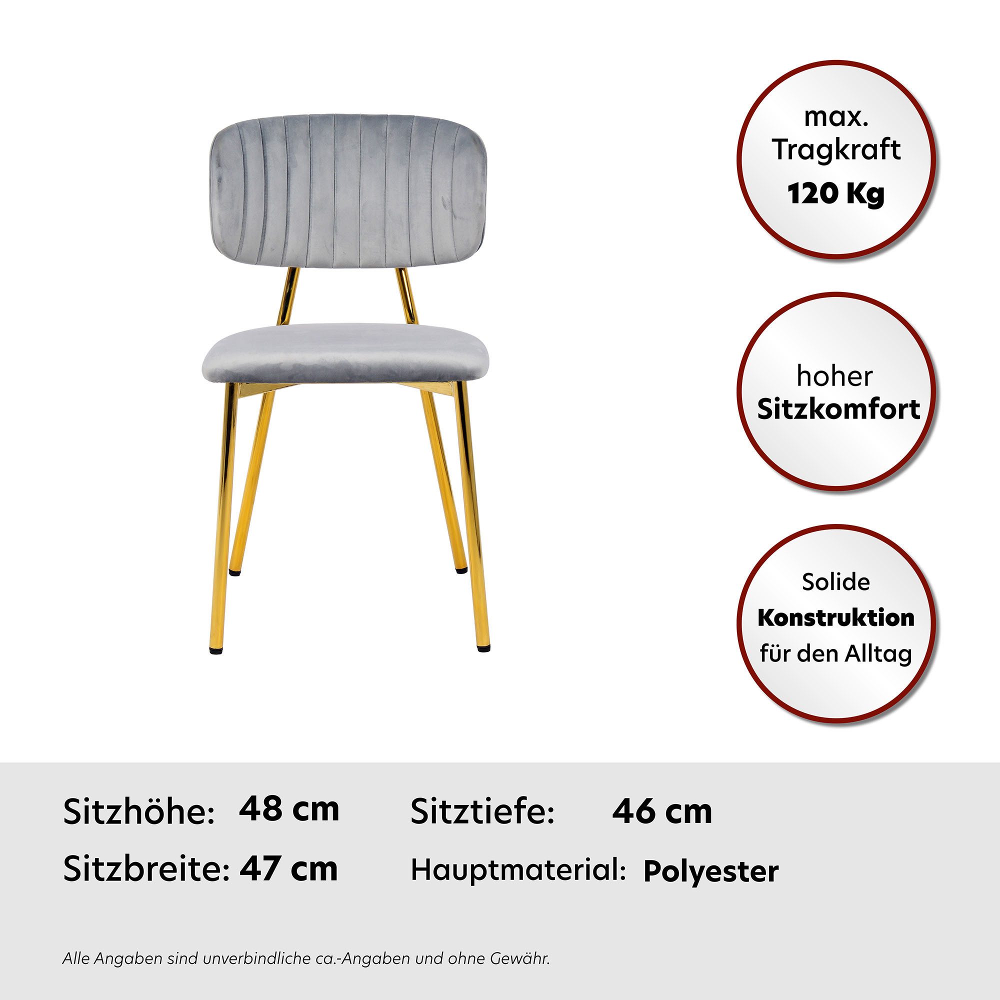Kayoom Stoel Giselle 125 2-delige set, onderhoudsvriendelijke fluwelen bekleding met armleuningen, goudkleurige frame van roestvrij staal, fluwelen bekleding, decoratieve stiksels (set, 2 stuks)