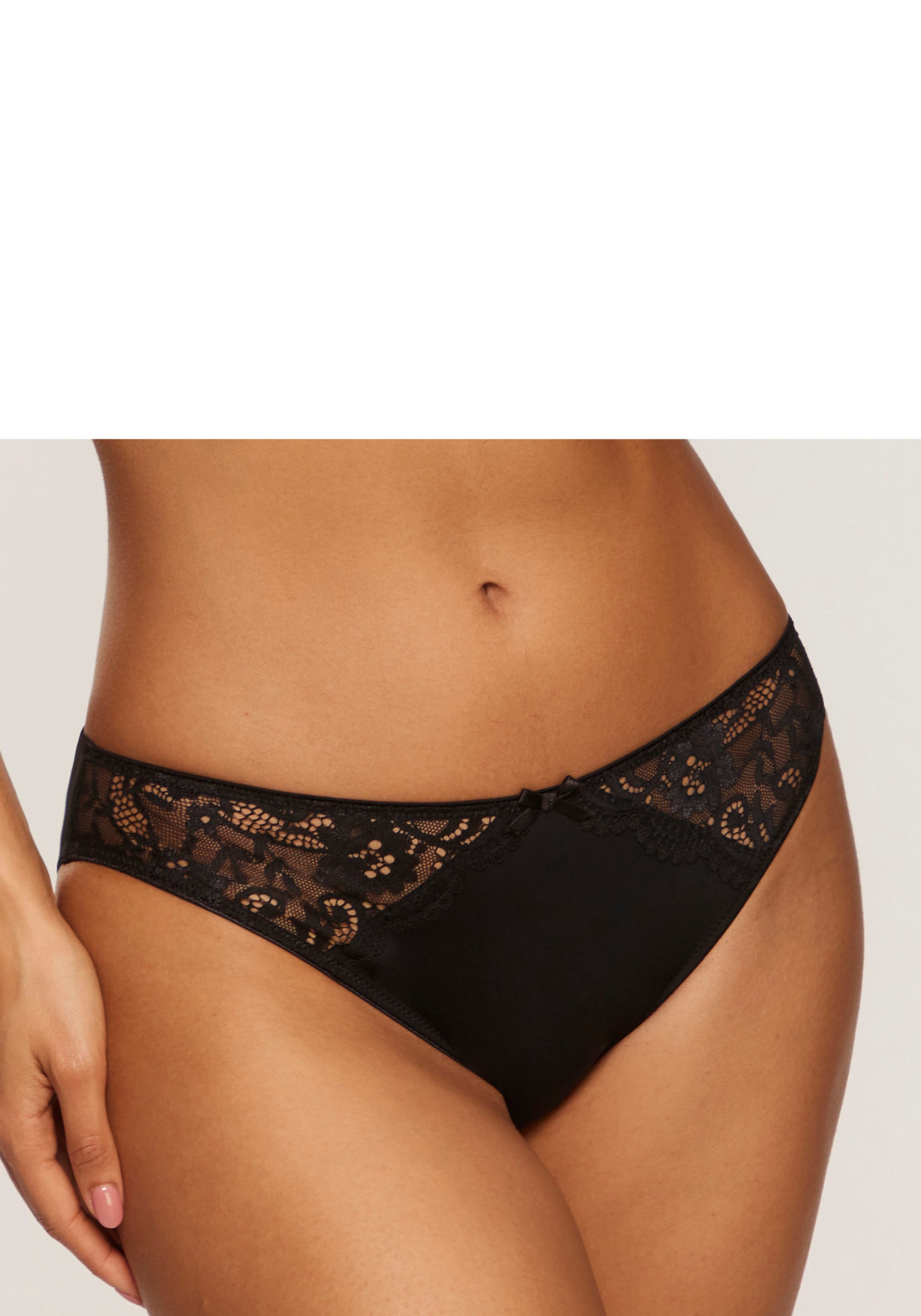 Nuance Slip van zacht microtouch-materiaal met kantinzetten, basic dames slips maat 40/42 zwart