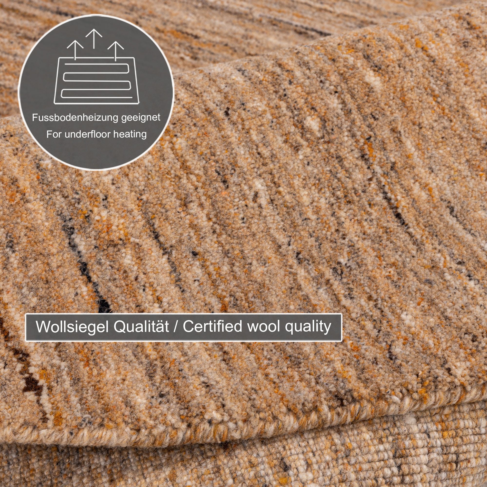 THEKO Wollen kleed Pure Uni Handgeweven vloerkleed, mêlee, zuivere wol