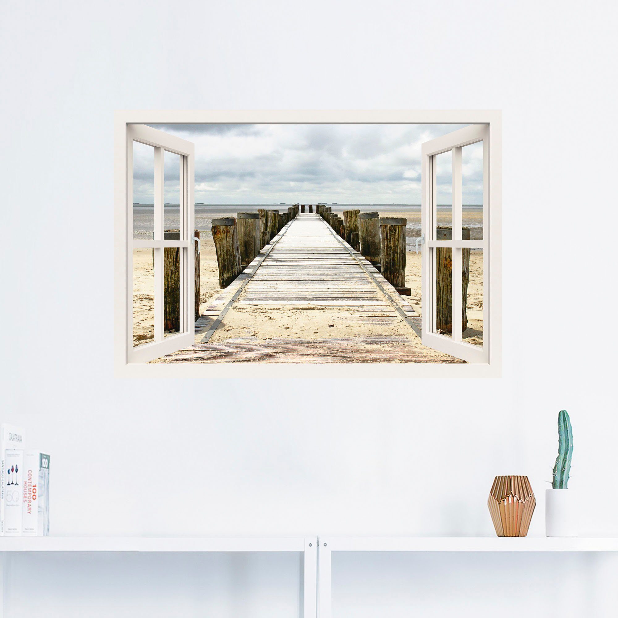 Artland Artprint Blik uit het venster - steiger als artprint op linnen, muursticker in verschillende maten