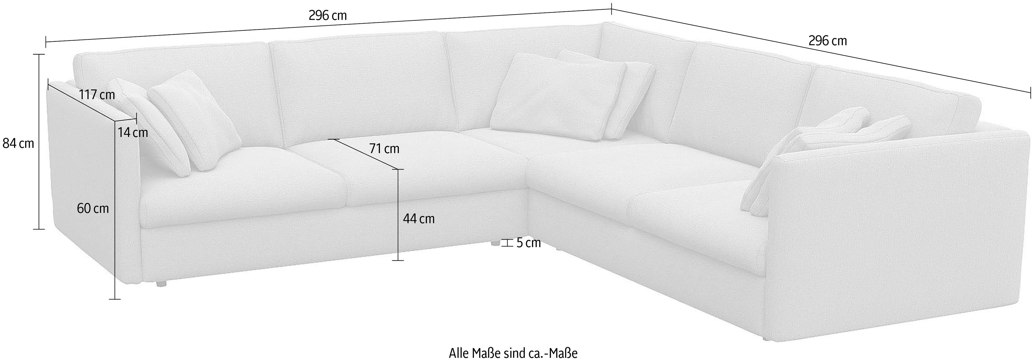 FLEXLUX Hoekbank Lovane gelijkzijdig, comfortabel en comfortabel Zacht en zeer comfortabel, grote zitdiepte op koudschuim, inclusief sierkussen