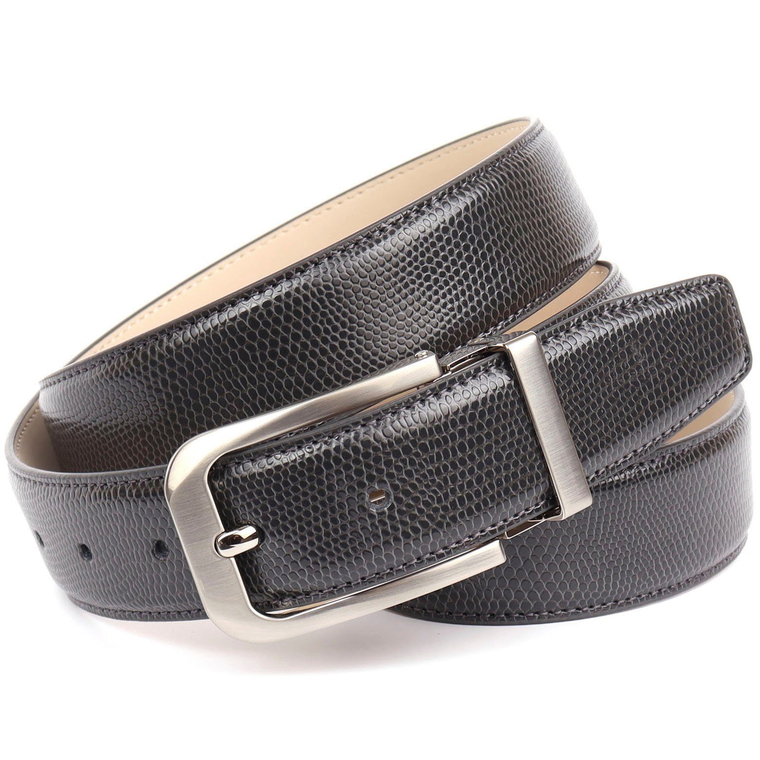 Anthoni Crown Leren riem Een stijlvolle riem met reptiel-stempeldruk heren riemen maat 90 grijs