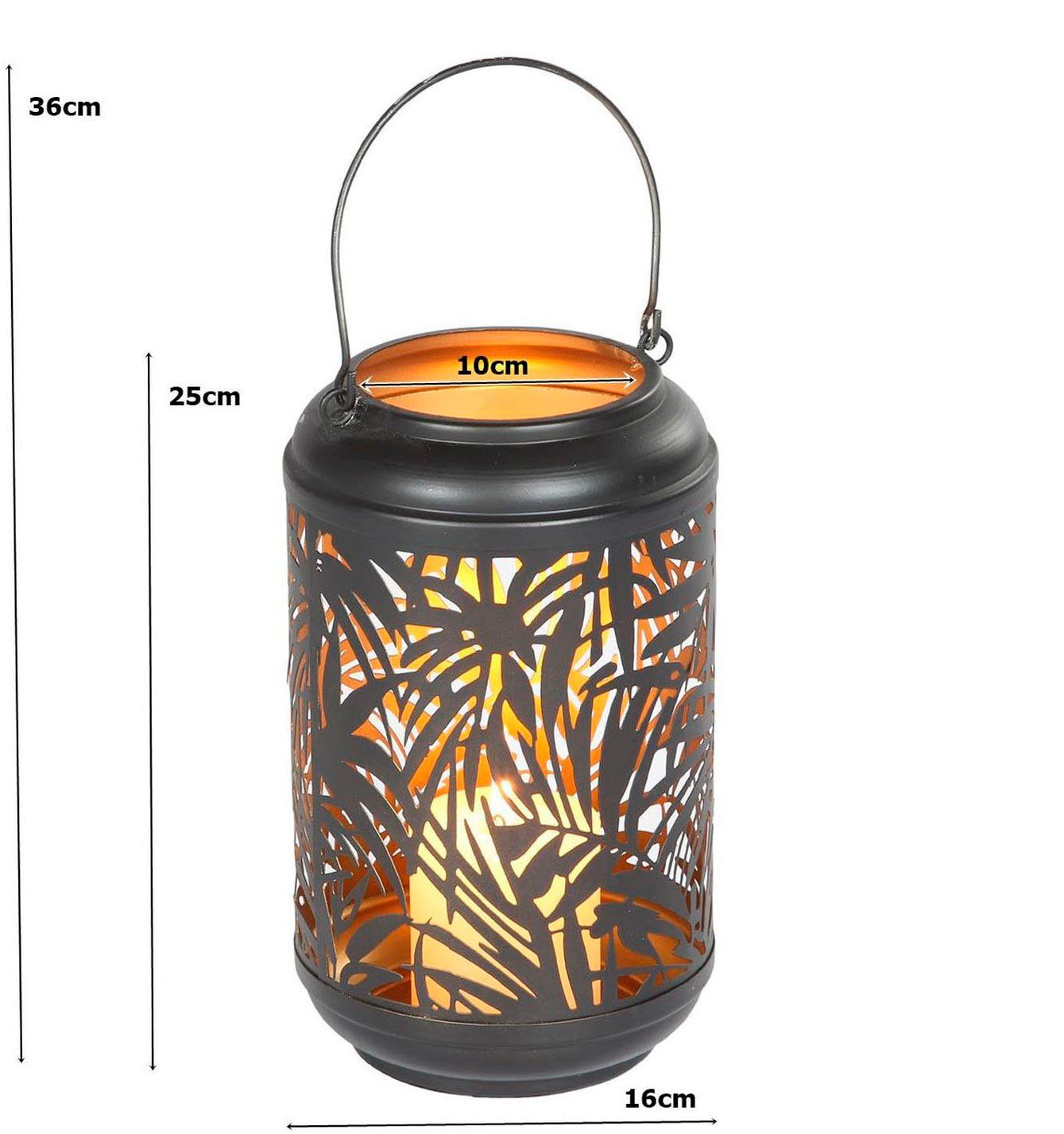 Ambiente Haus Lantaarn met kaars Metalen lantaarn met palmdesign - (H) 36 cm (1 stuk)
