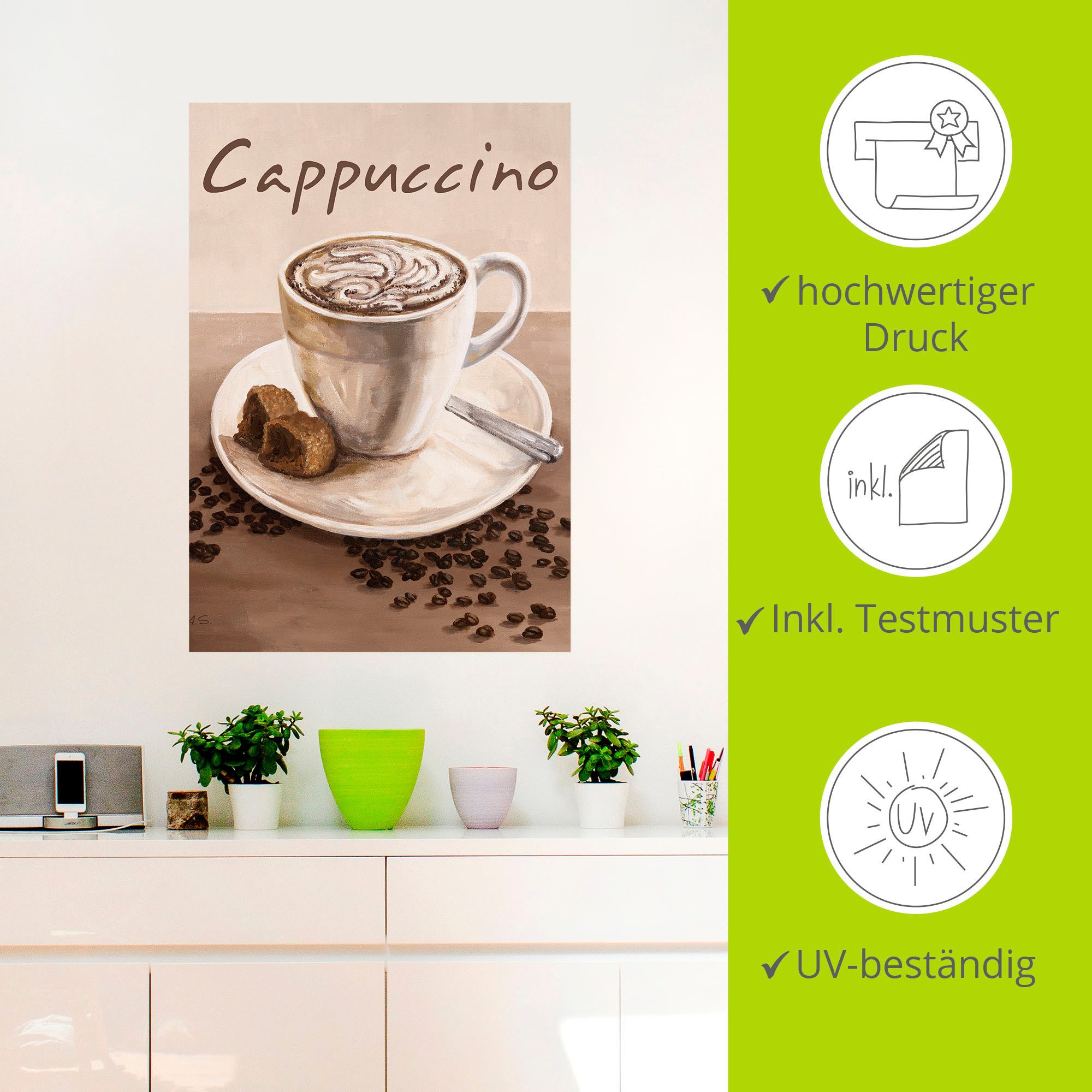 Artland Artprint Cappuccino - koffie als artprint op linnen, poster, muursticker in verschillende maten