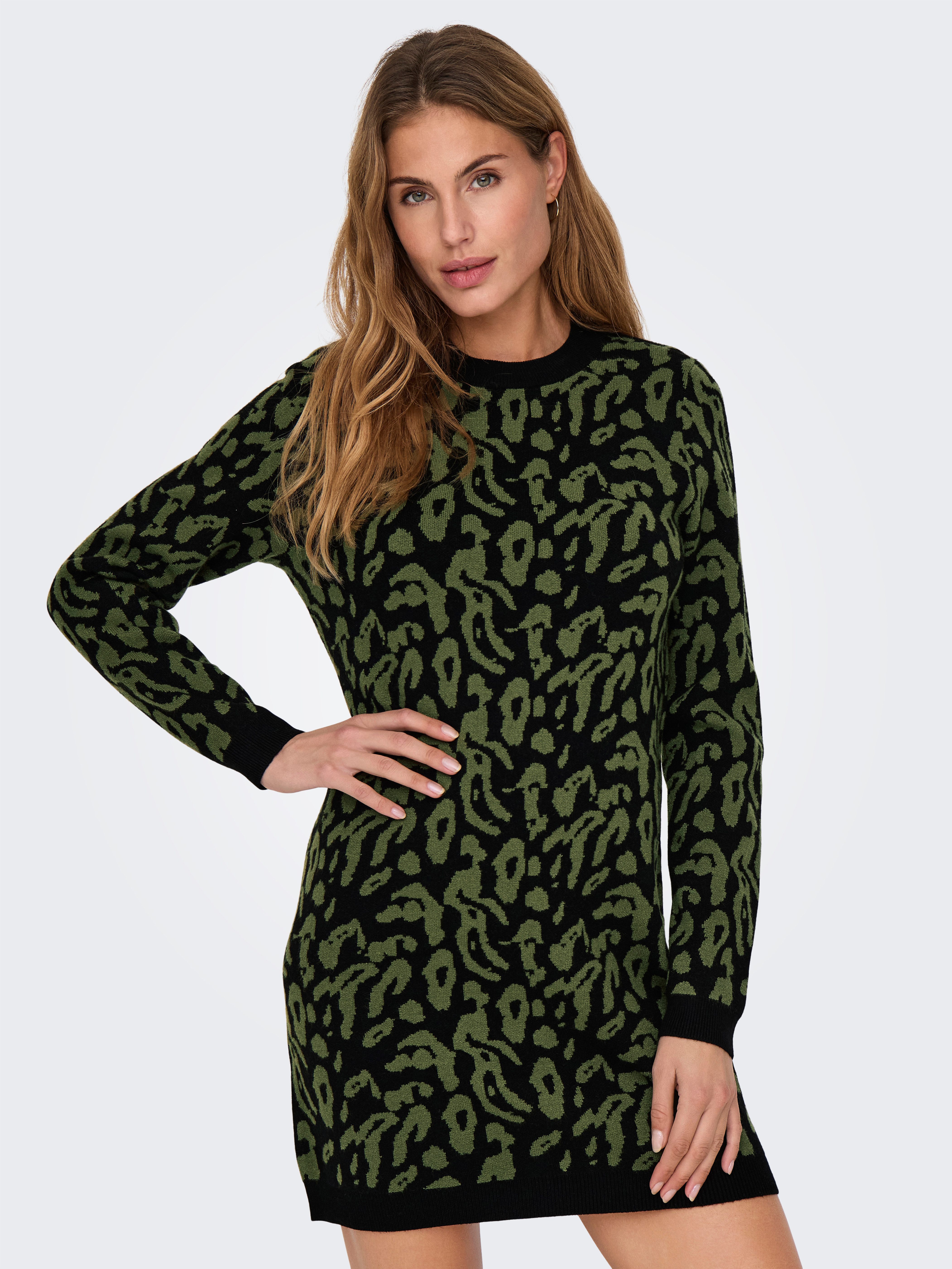 Only Gebreide jurk ONLJENNI LS ANIMAL DRESS EX KNT