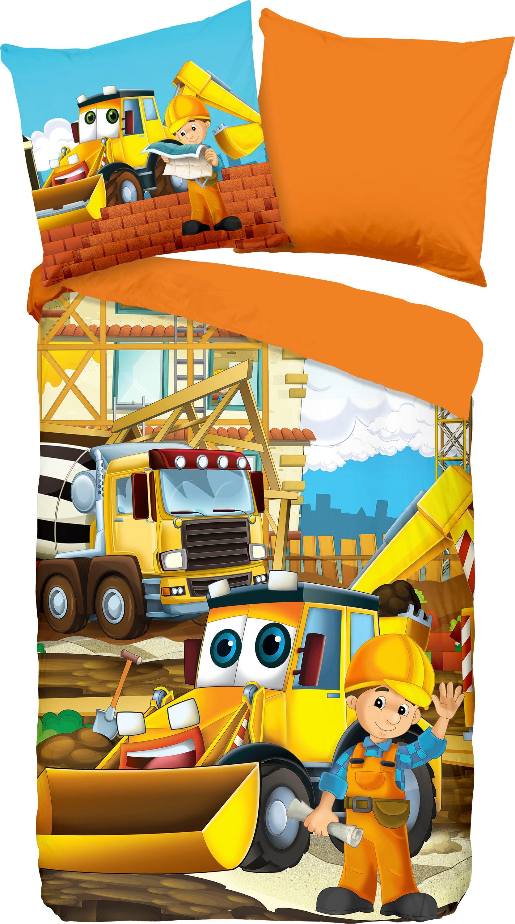 good morning Kinderovertrekset Building Katoen, 135x200, Rits, Omkeerbaar, Kind, Jongens Bouwmeester (2-delig)