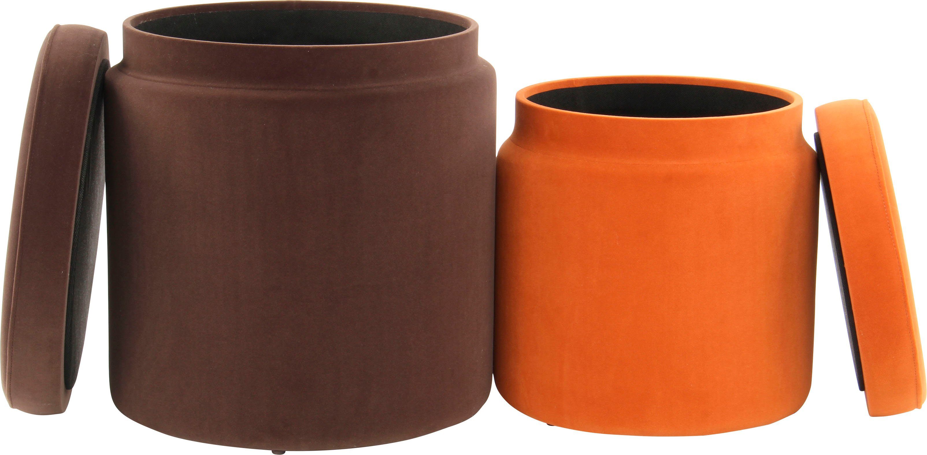 Kayoom Hocker met bergruimte Kruk Zora 225 2-delige set, fluweelzachte stof bekleding, ronde elegante vorm (set, 2 stuks) hockers bruin