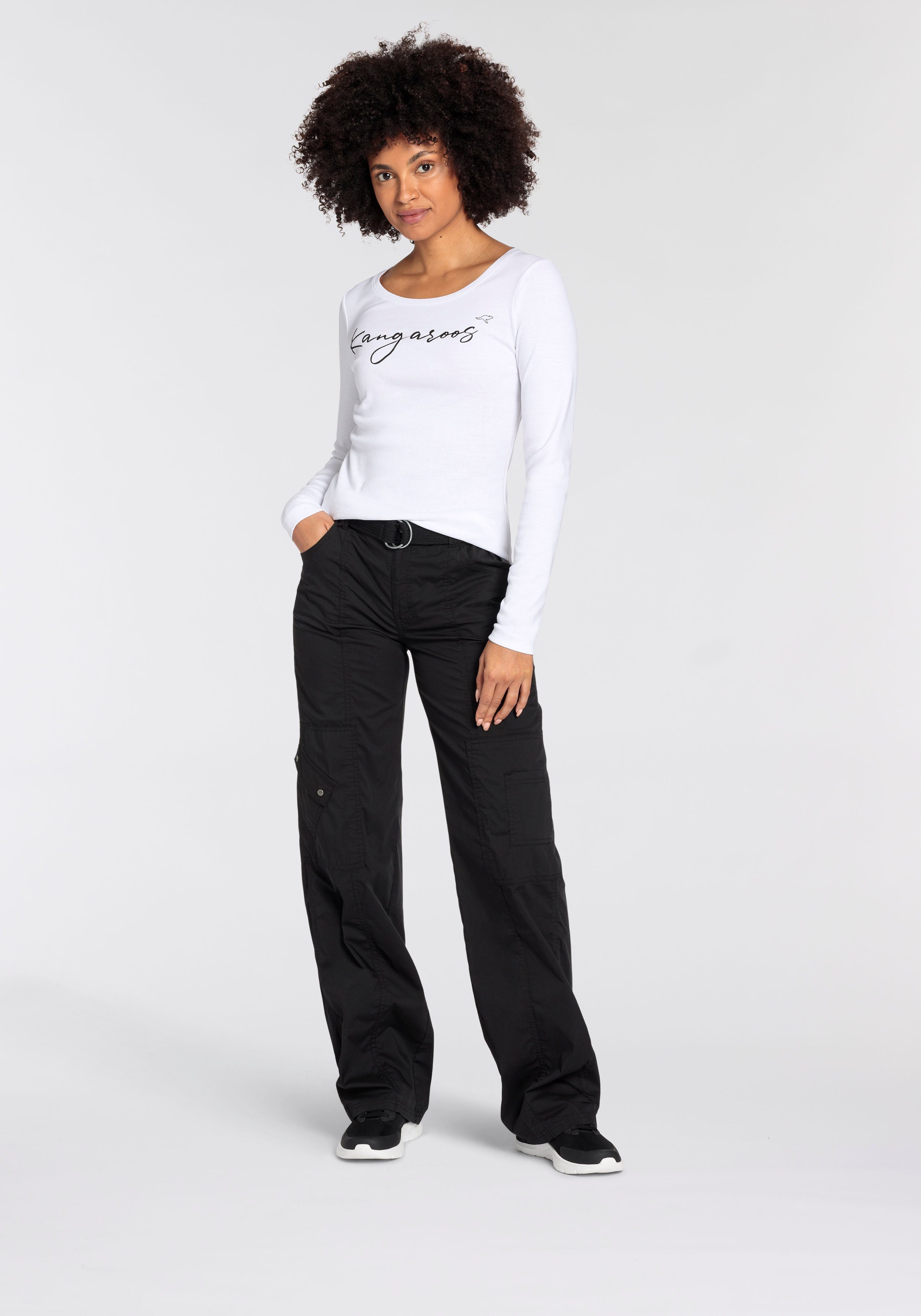 KangaROOS Longsleeve Lange mouwen, zeer figuurvolgend, van ribstof, van 100% katoen
