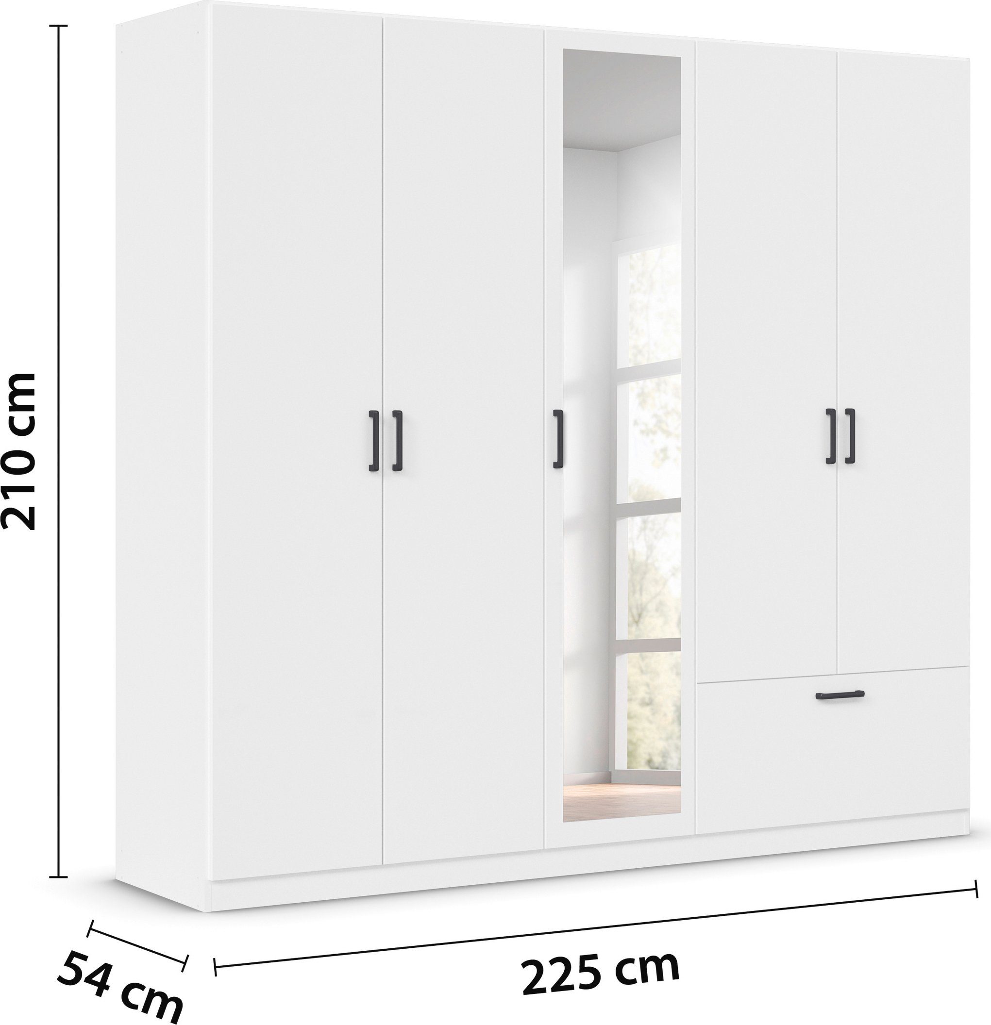 rauch Draaideurkast Kledingkast kast garderobe waskast BARI met spiegel met lades aan de buitenkant, moderne greep in grijs metallic made in germany