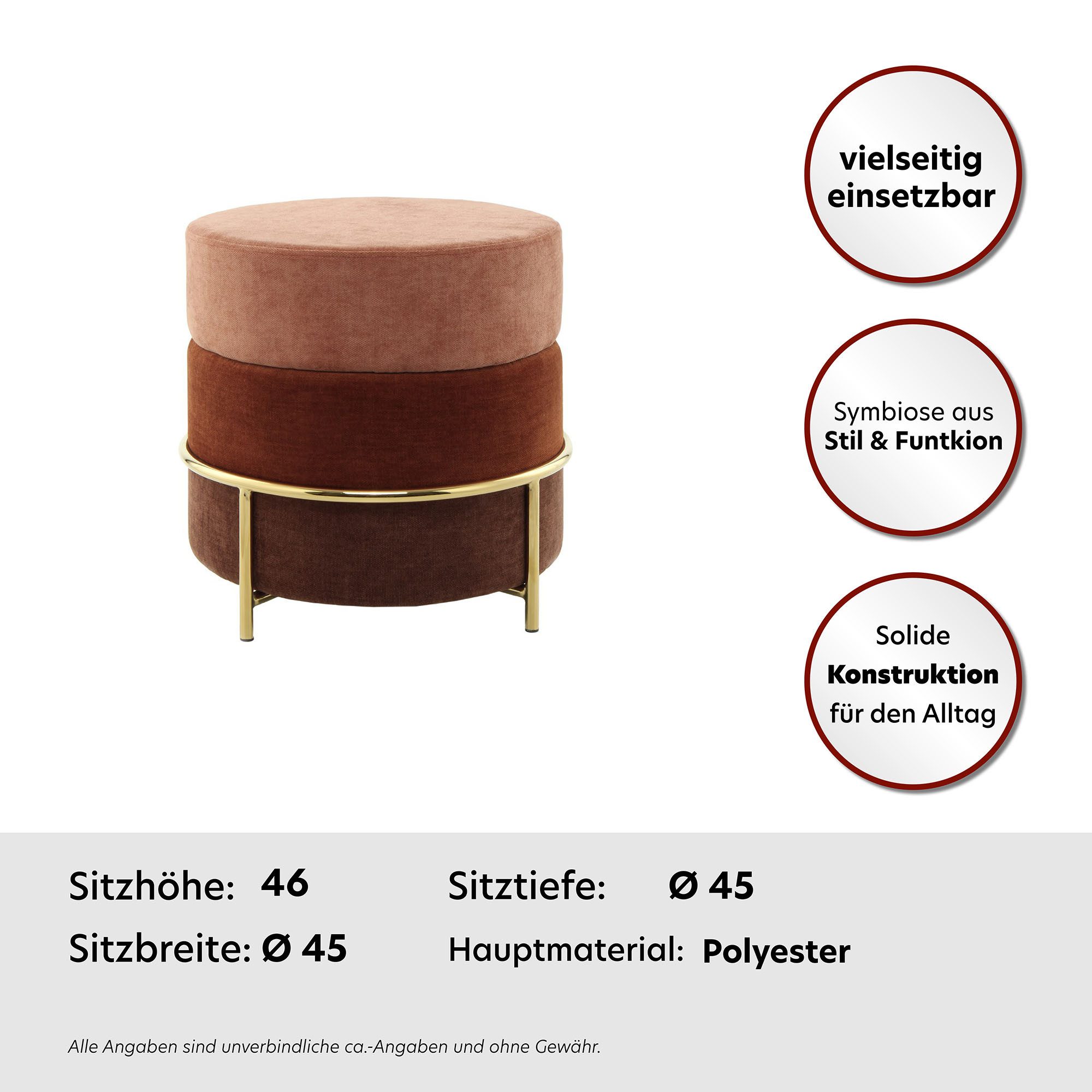 Kayoom ZitHocker Matilda 225, comfortabele ronde vorm, gezellige design-hocker (1 stuk)