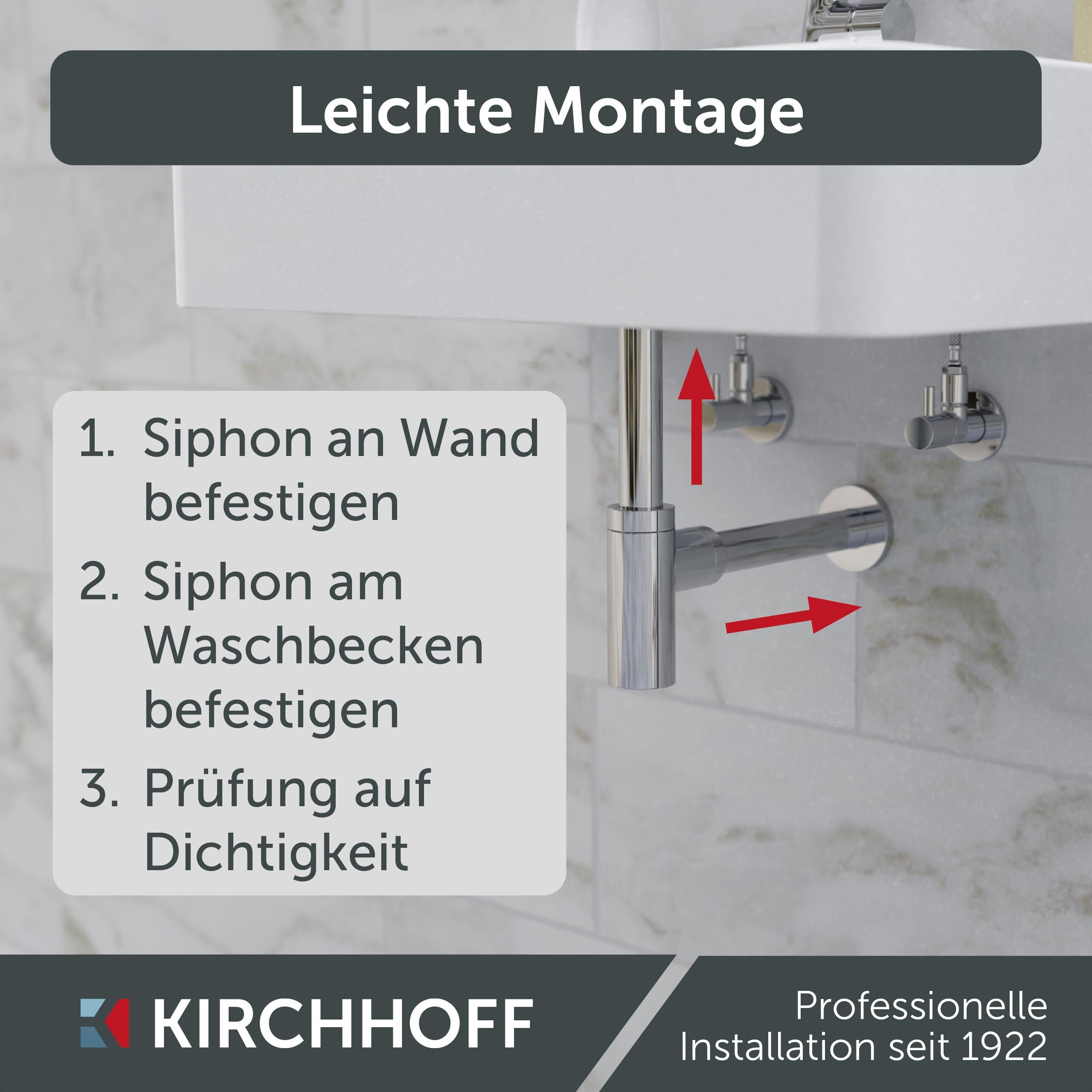 Kirchhoff Sifon Design flesafvoer inclusief reinigingsopening Buisvormige geurafsluiter voor wastafels/wasbakken
