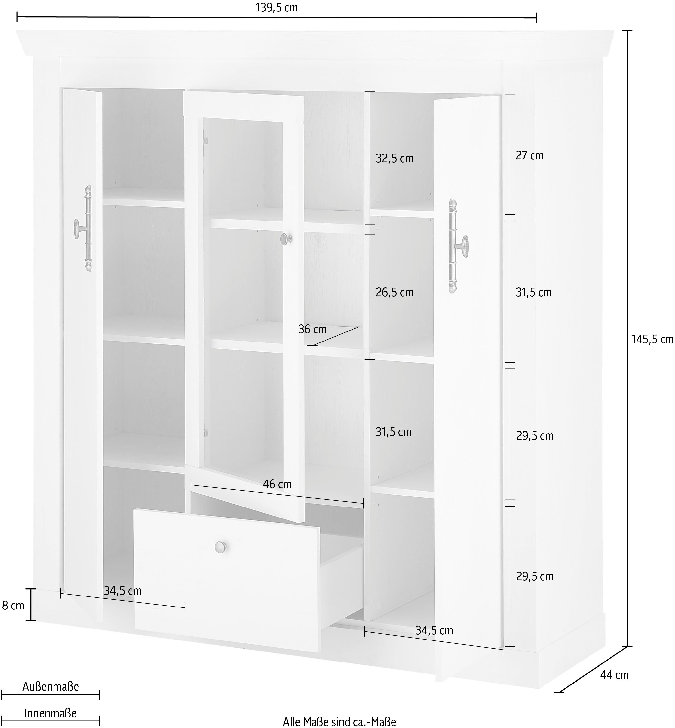 Home affaire Highboard Ravenna in romantische landelijke stijl, grepen van metaal, hoogte 146 cm