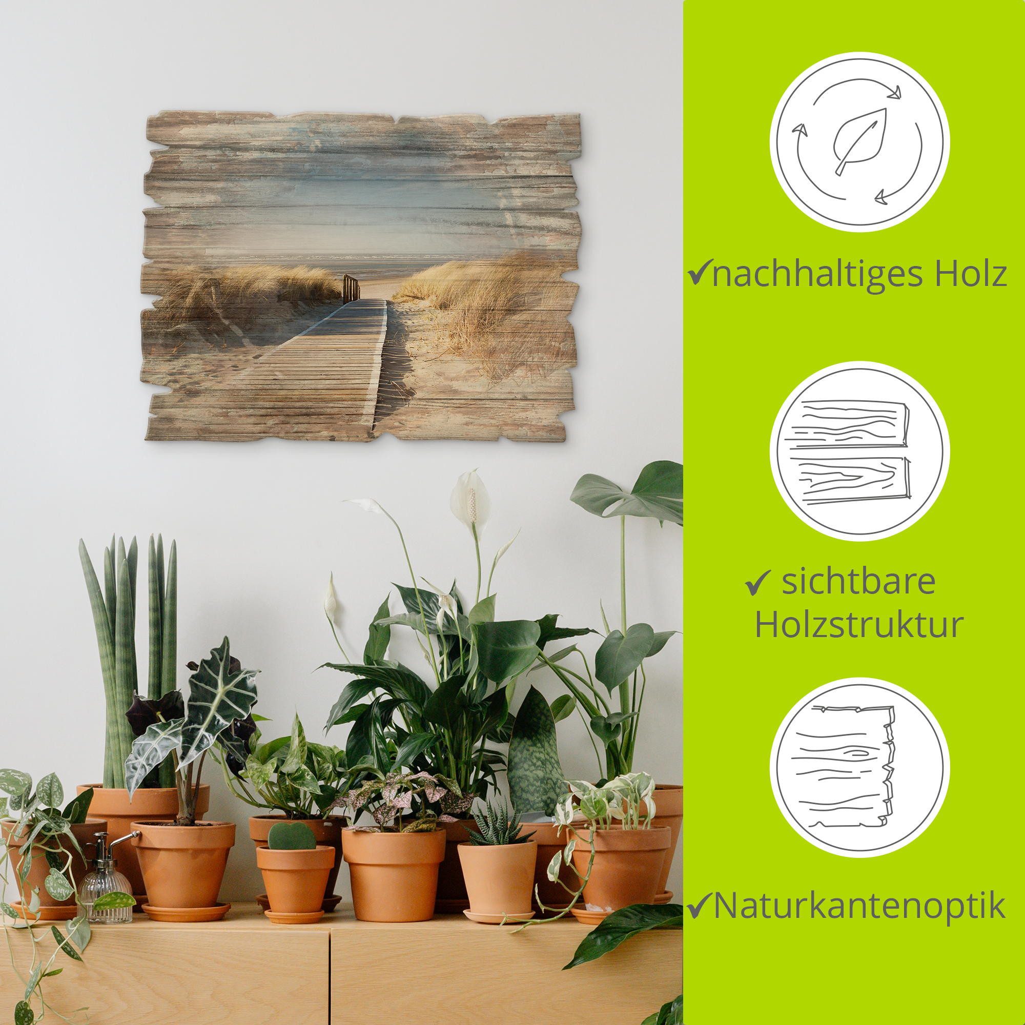 Artland Artprint op hout Noordzeestrand op Langeoog - pier