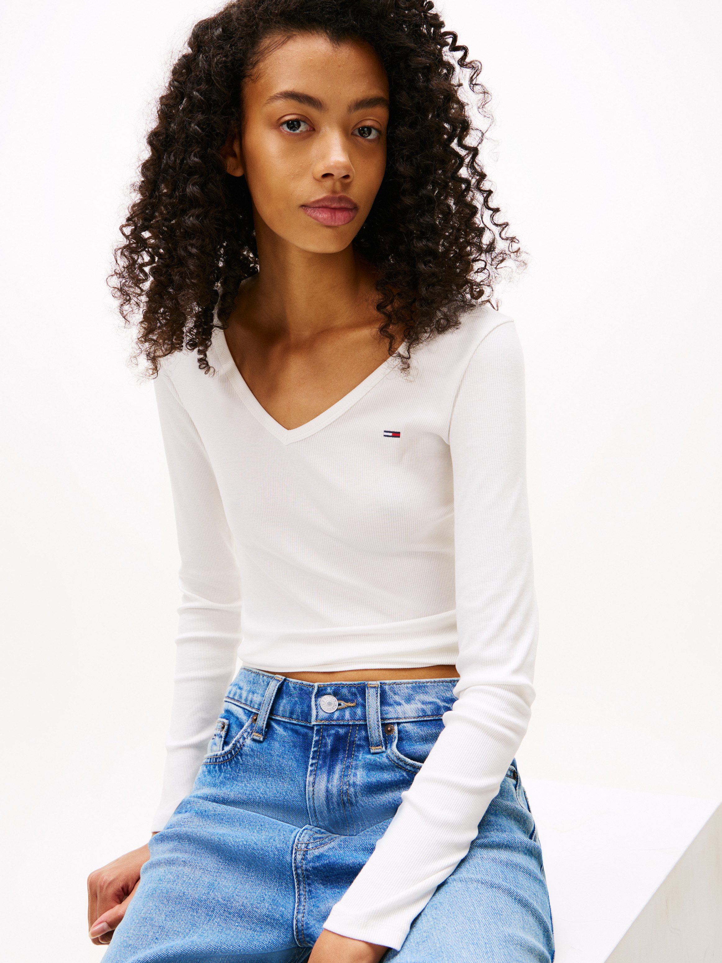 TOMMY JEANS Shirt met lange mouwen TJW SLIM ESSENTIAL RIB V LS