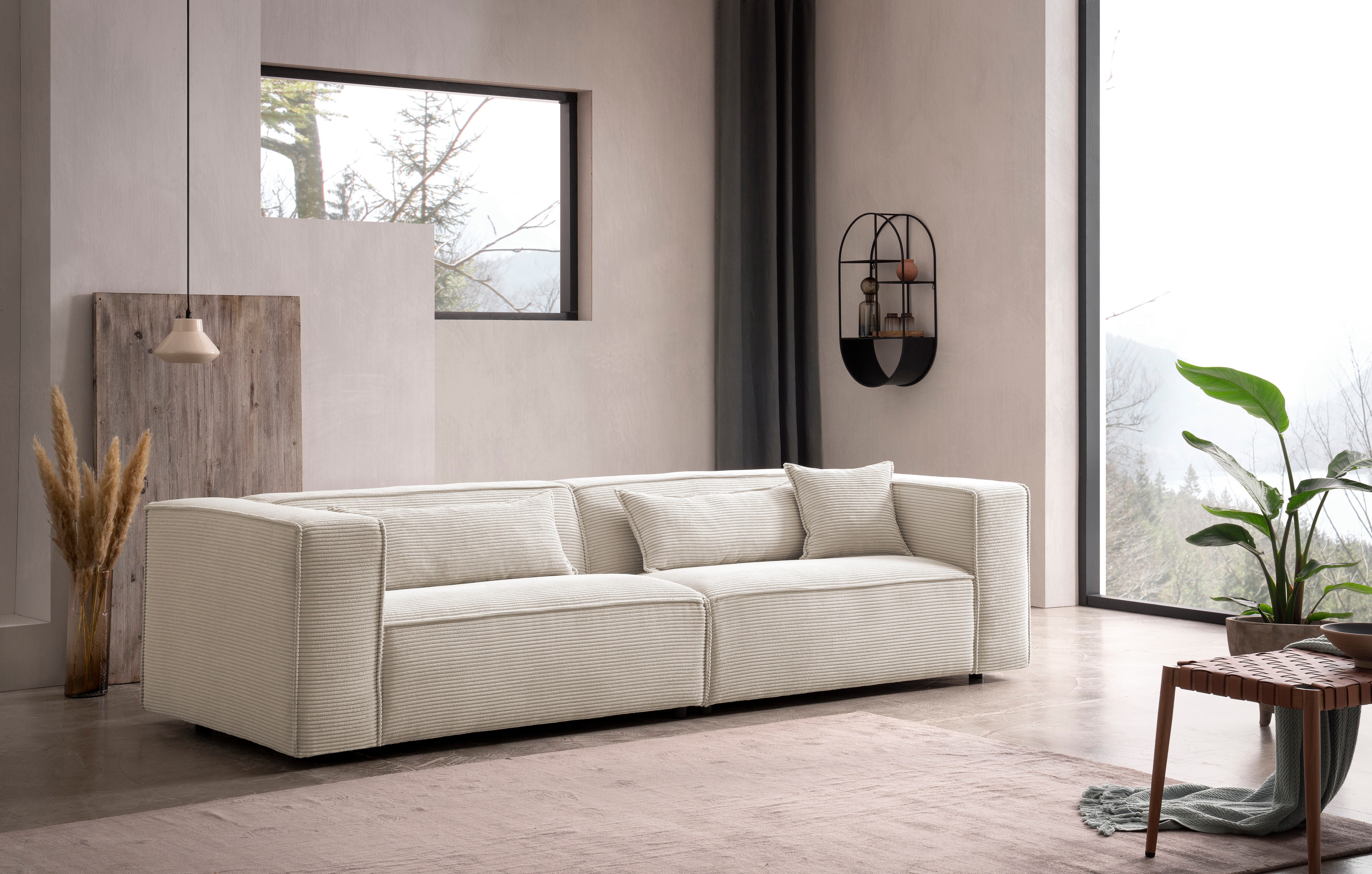 LeGer Home by Lena Gercke 3-zitsbank PIARA, bank met biesnaad, sofa in cord of linnenlook