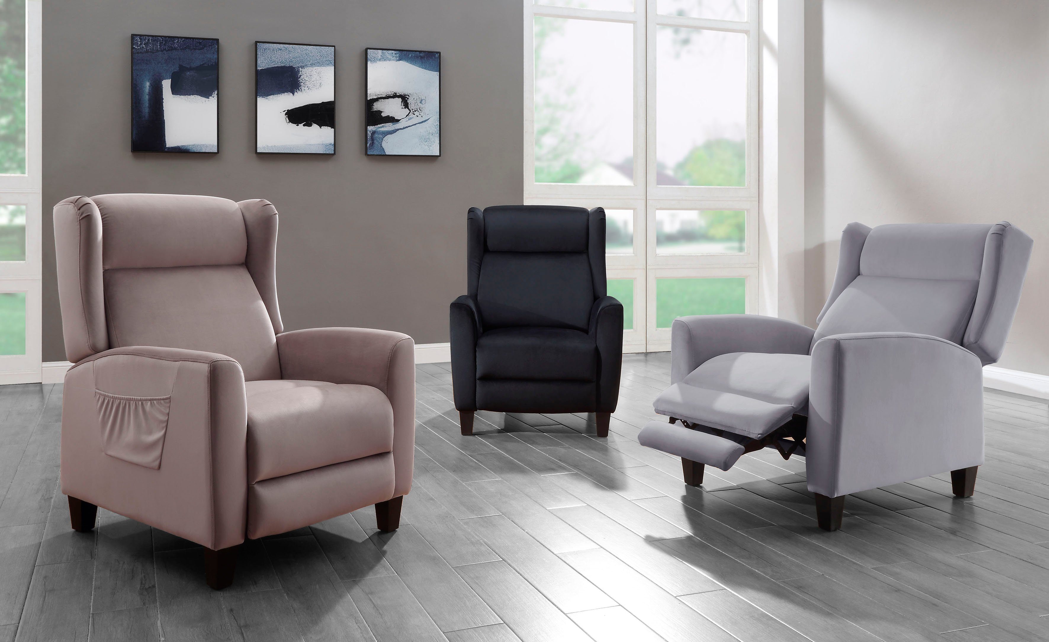 ATLANTIC home collection Relaxfauteuil Timo klassieke oorfauteuil met relaxfunctie en praktisch zijvak