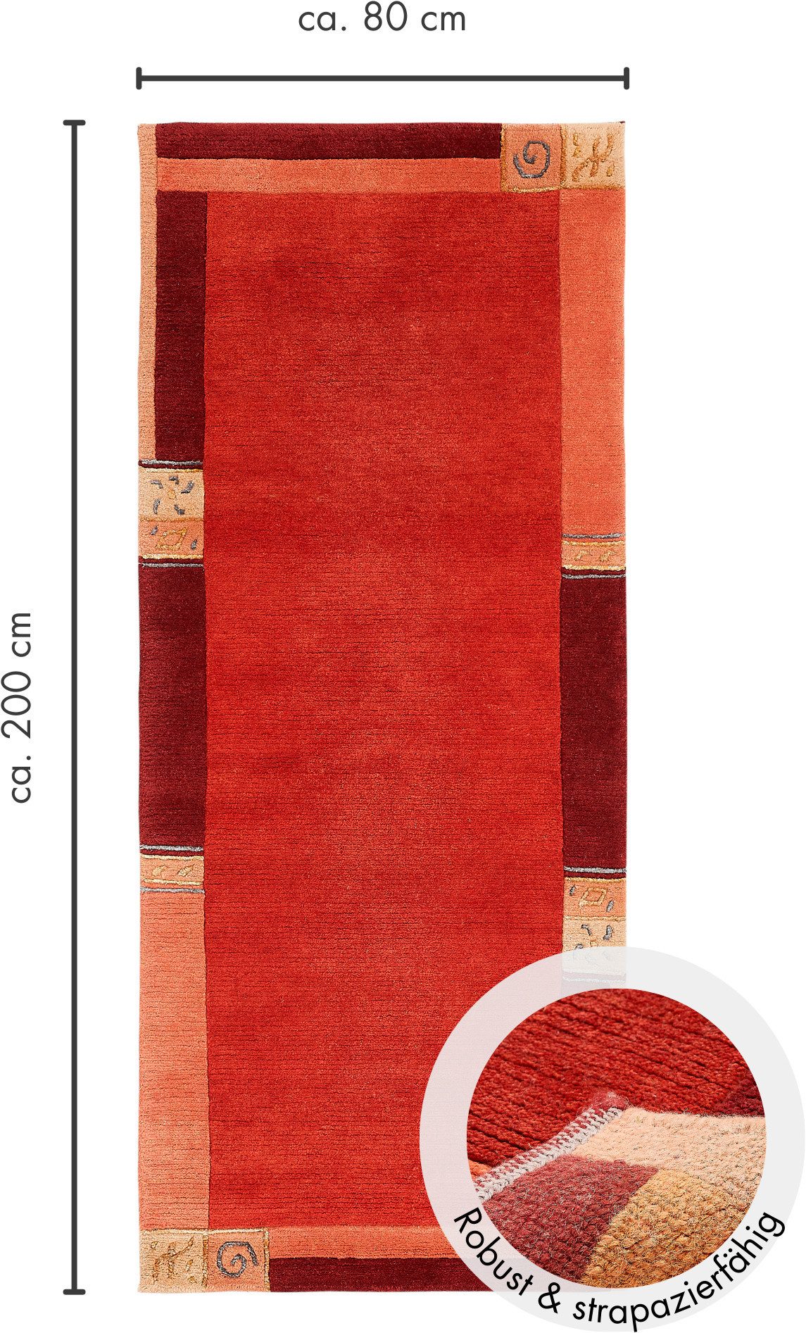 LUXOR living Wollen kleed India zuivere wol, met de hand geknoopt, met randdessin, ook als loper