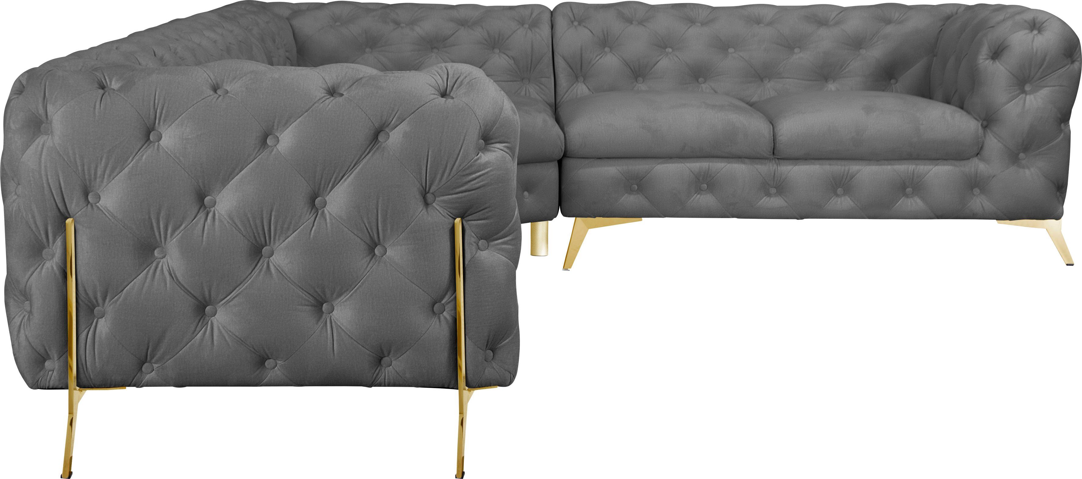 Leonique Chesterfield-bank Amaury L-vorm grote hoekbank, chesterfield-look, breedte 323 cm, kleur van de poten ter keuze