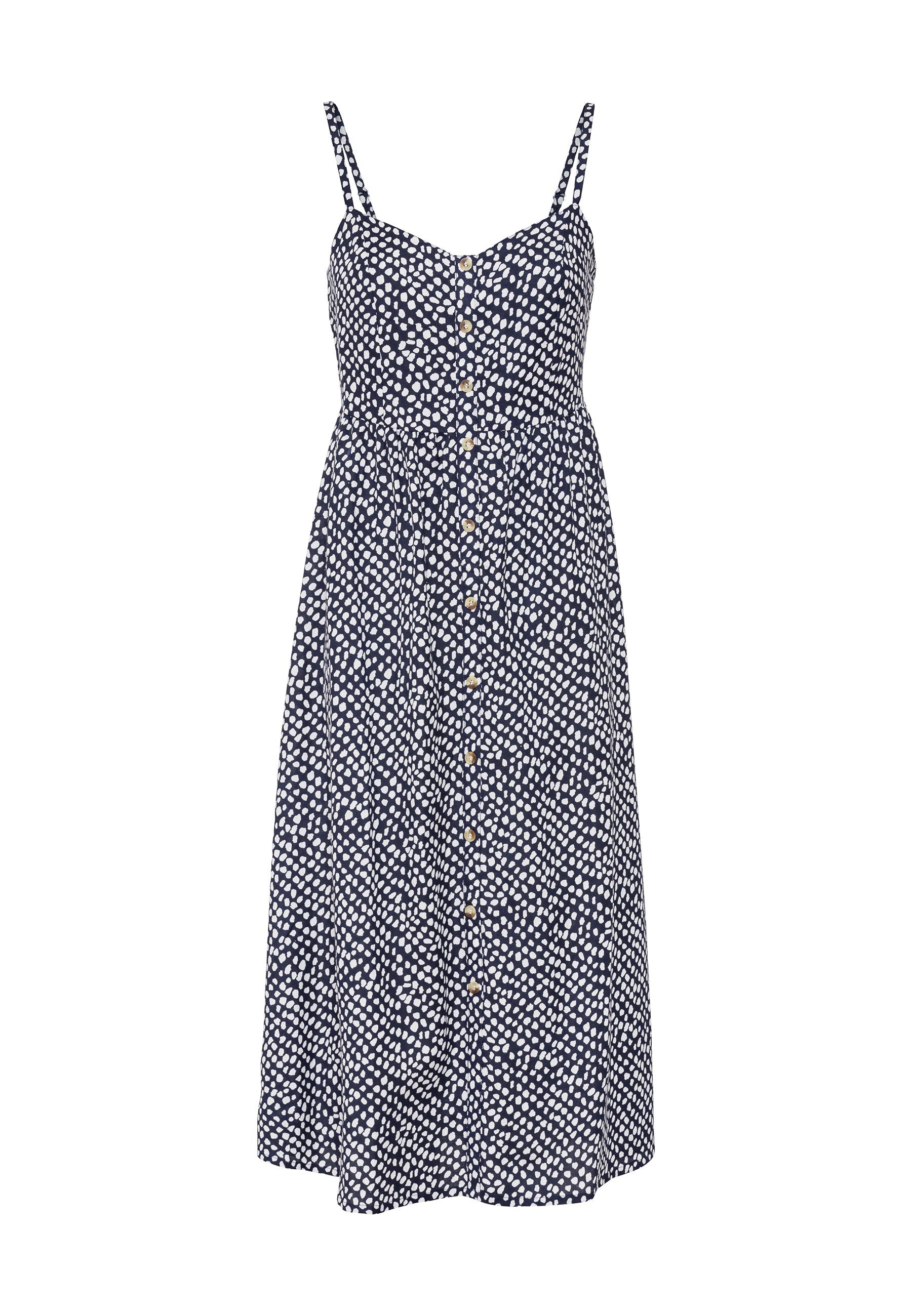 Lascana Zomerjurk van linnenmix, midijurk met sierknopsluiting, strandjurk