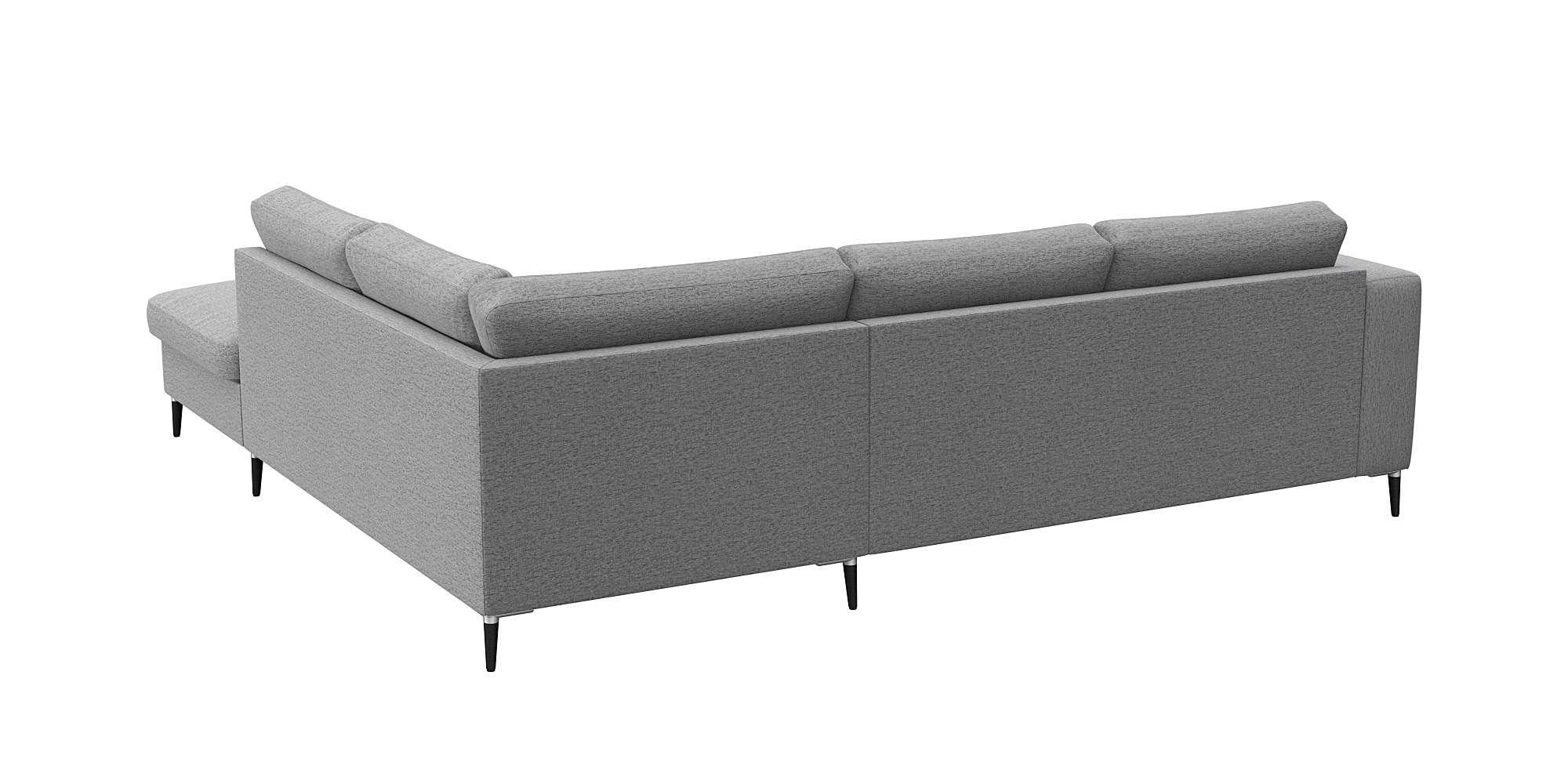 FLEXLUX Hoekbank Fiore, L-vorm brede armleuningen, aluminium/zwarte poten, bxd 241x225 cm, koudschuim in de zitting