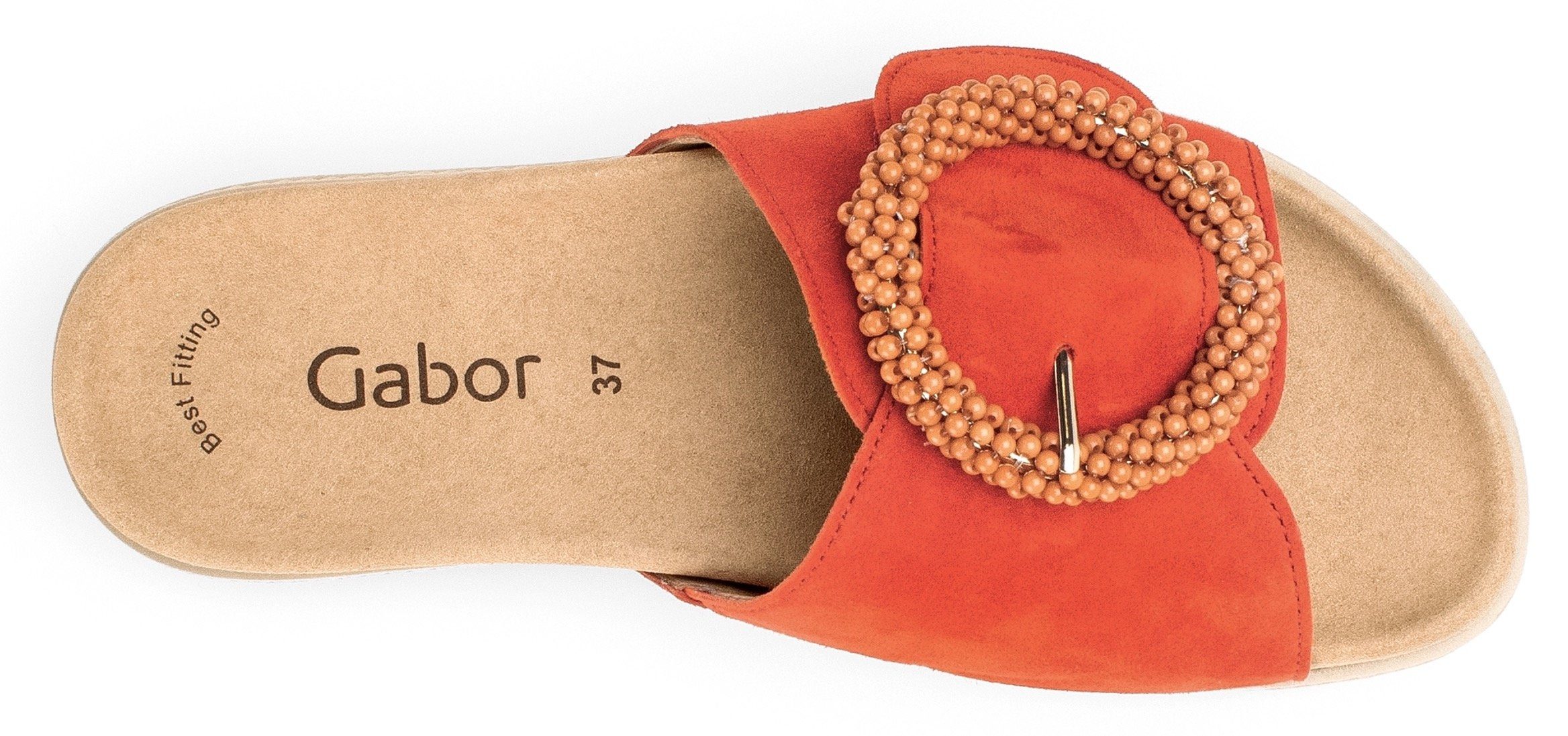 Gabor Slippers , plateau, zomerschoen, slippers met sierparels aan de decoratieve gesp