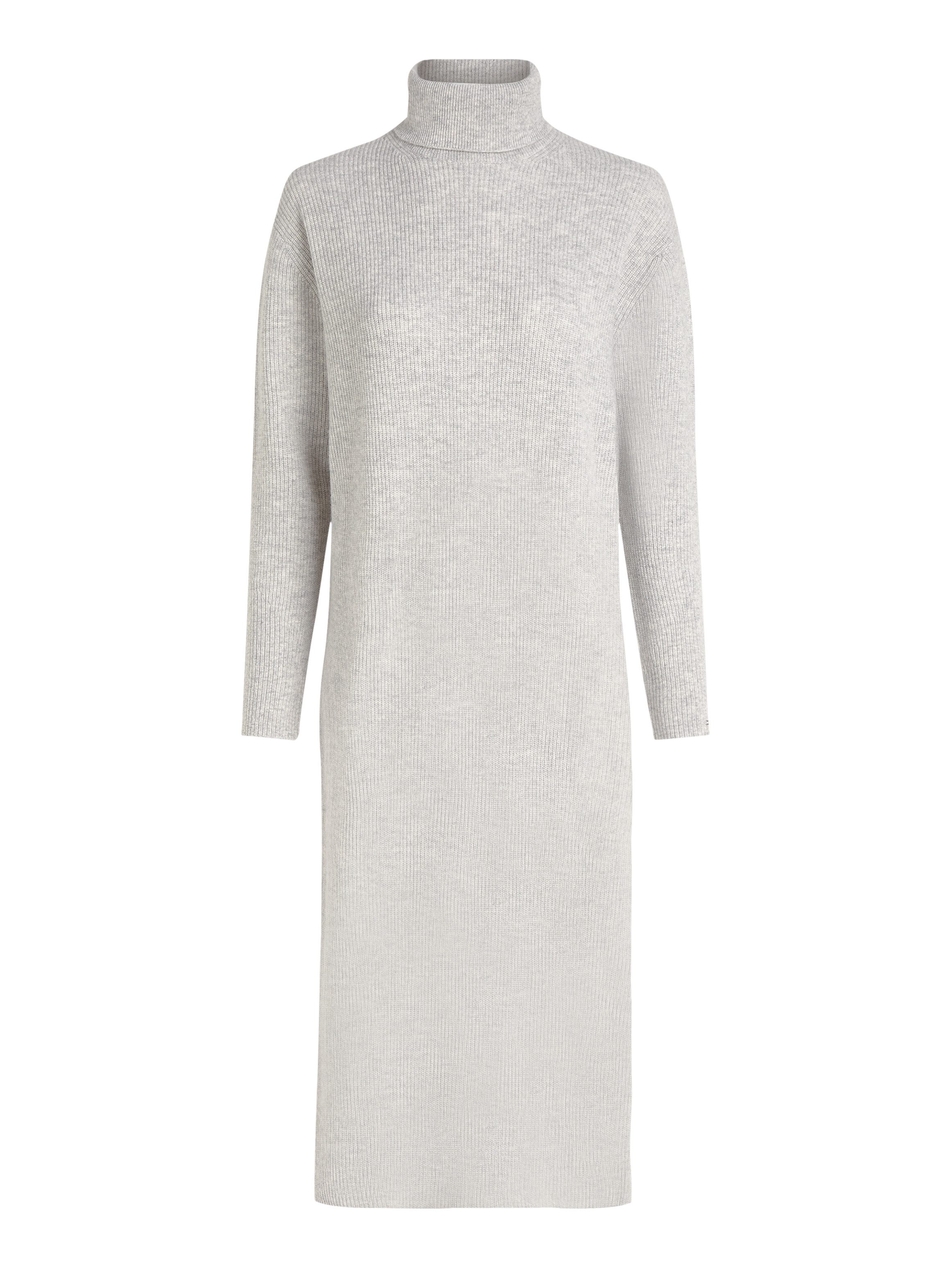 Tommy Hilfiger Gebreide jurk WOOL CASH ROLL-NK LONG DRESS met logo-borduursel in riblook