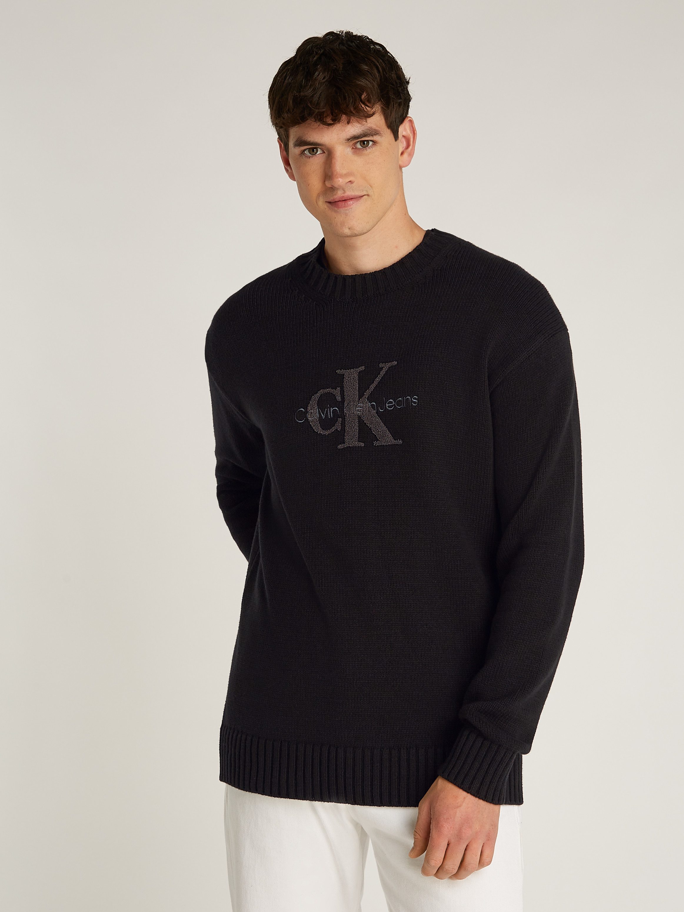 Calvin Klein Zwarte Crewneck Sweater CK Black BEH Black Heren