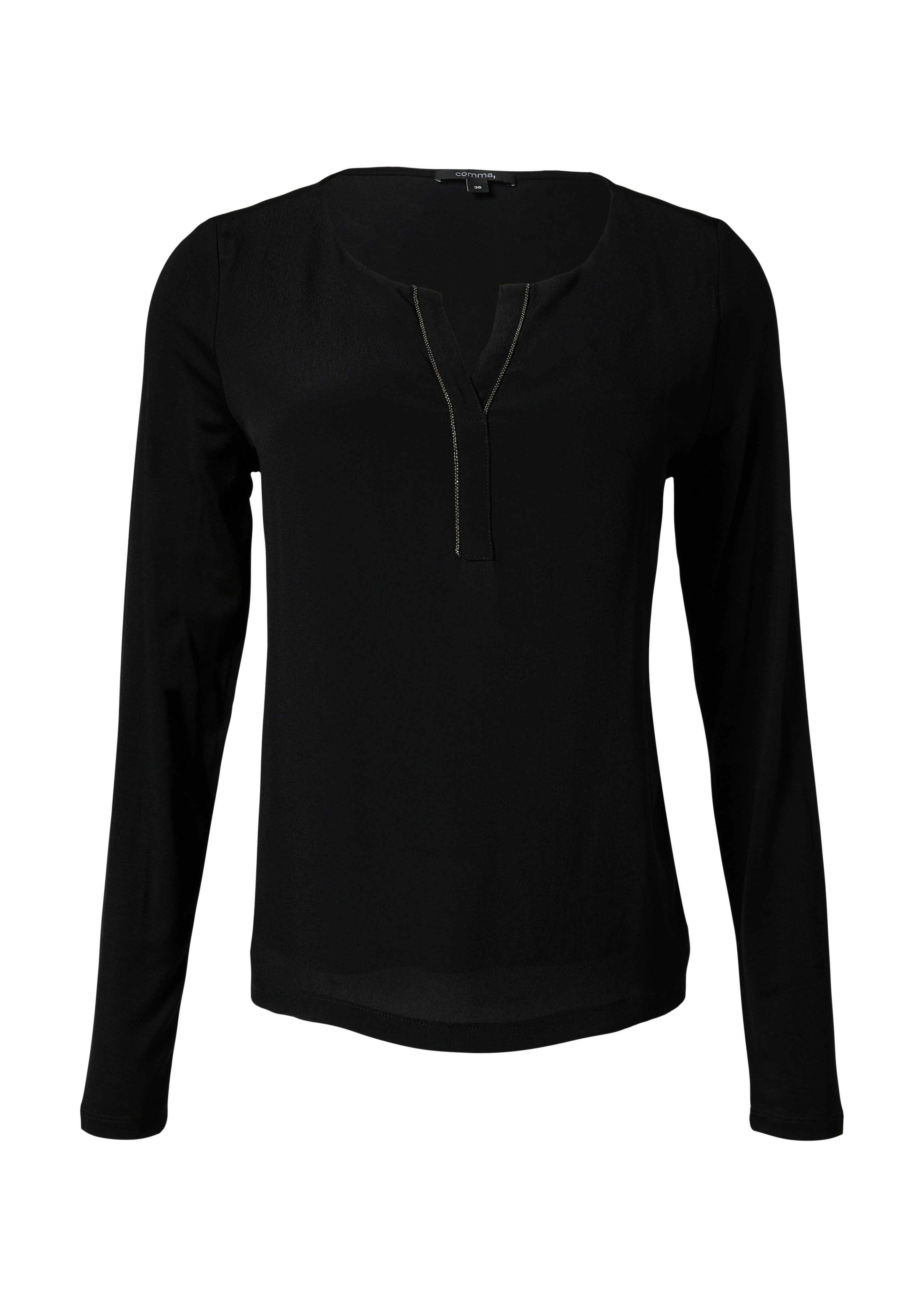 Comma Shirt met lange mouwen met siersteentjes