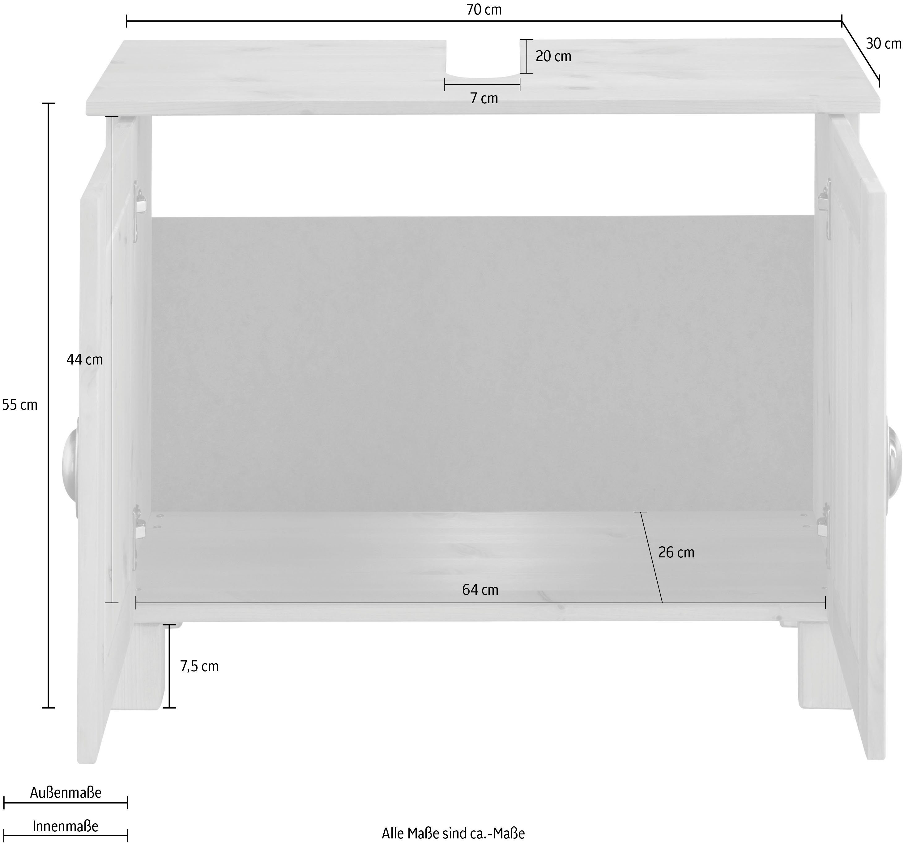 Home affaire Wastafelonderkast Oslo in massief grenen, met 2 deuren, breedte 70 cm, hoogte 55 cm