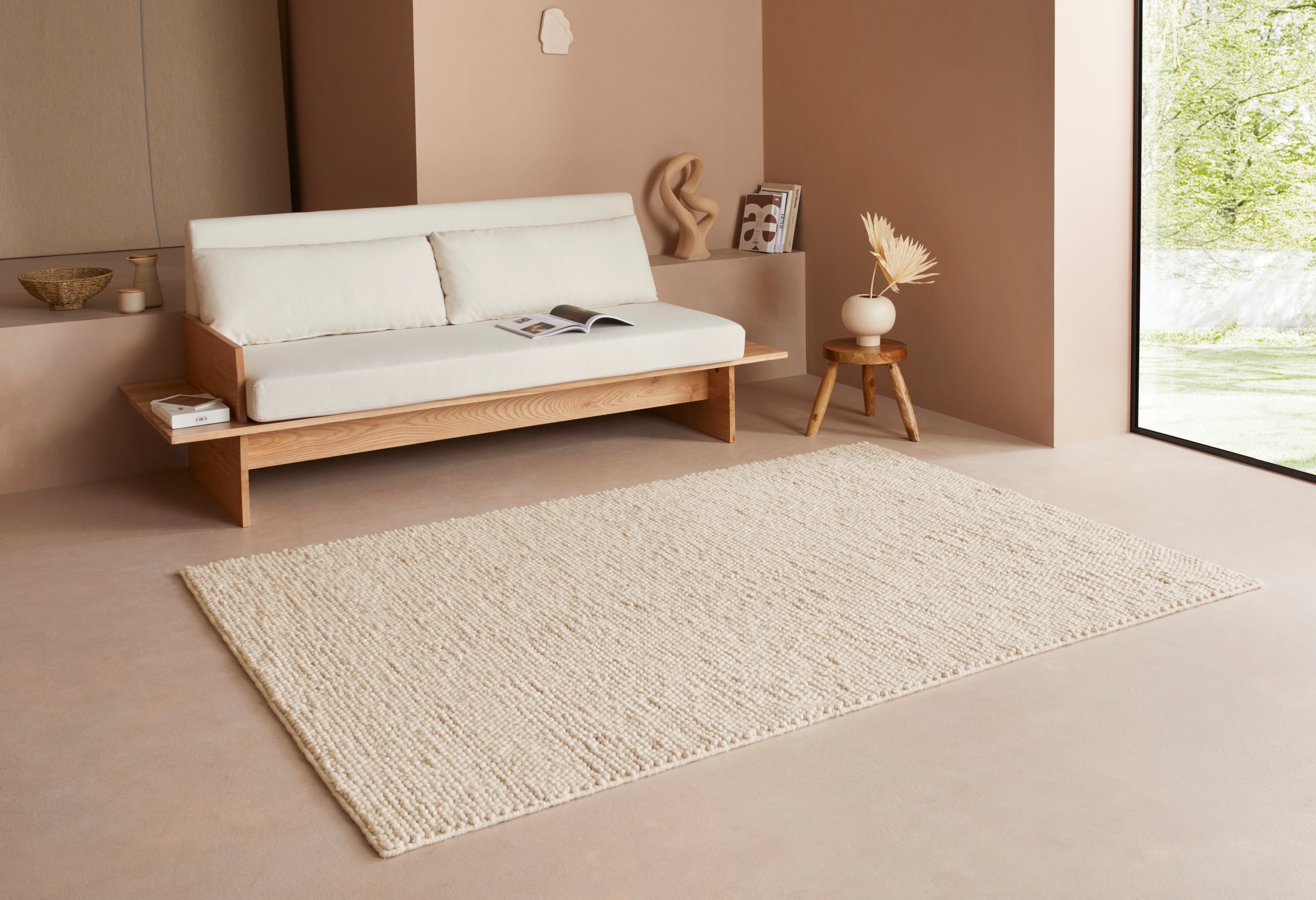 LeGer Home by Lena Gercke Wollen kleed Ainhoa, handgeweven, wol uni, wol, handgeweven vloerkleed, woonkamer, slaapkamer, eetkamer