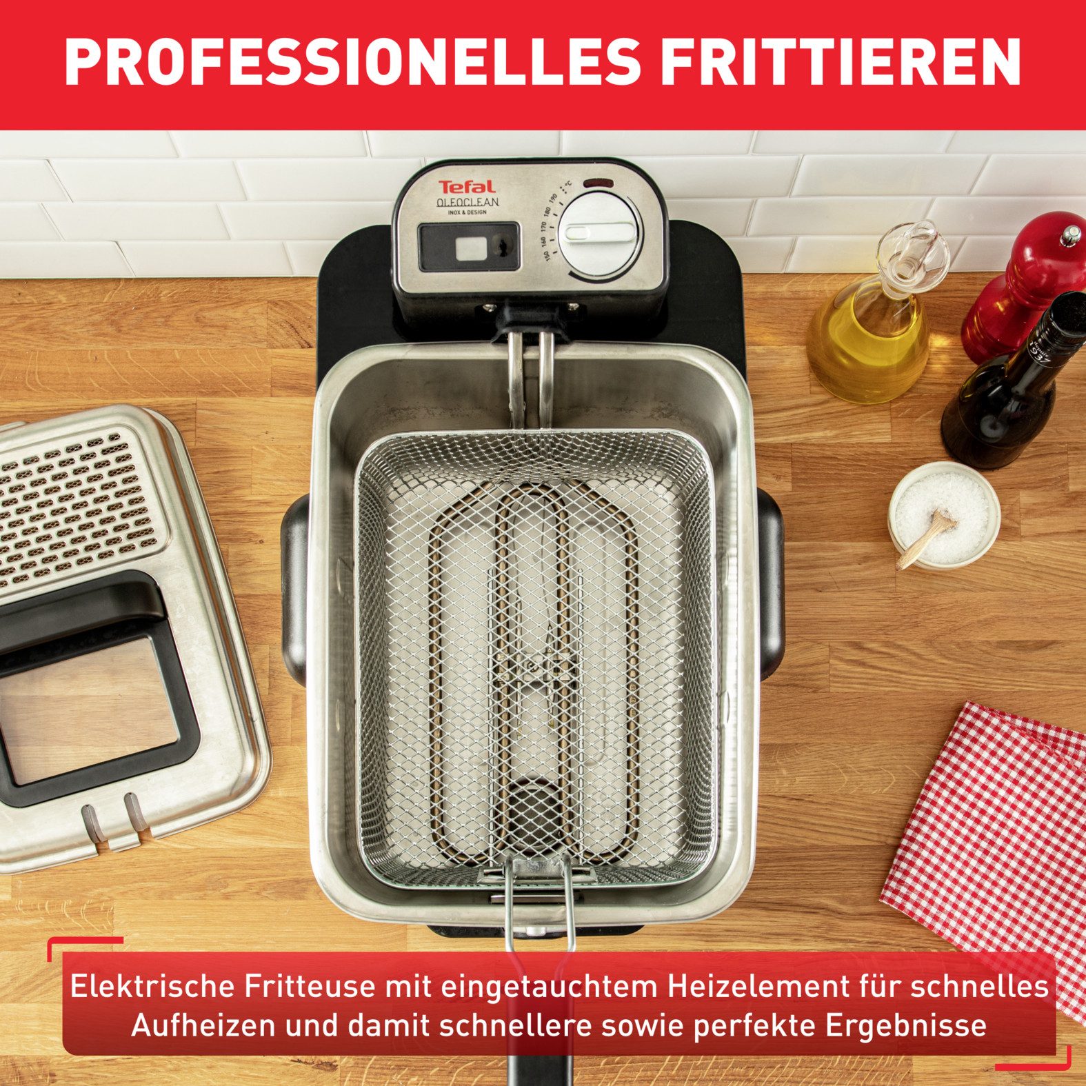 Tefal Friteuse Oleoclean Pro Inox & Design 1,2 kg, uitneembare oliecontainer, automatische oliefiltering, fr8040