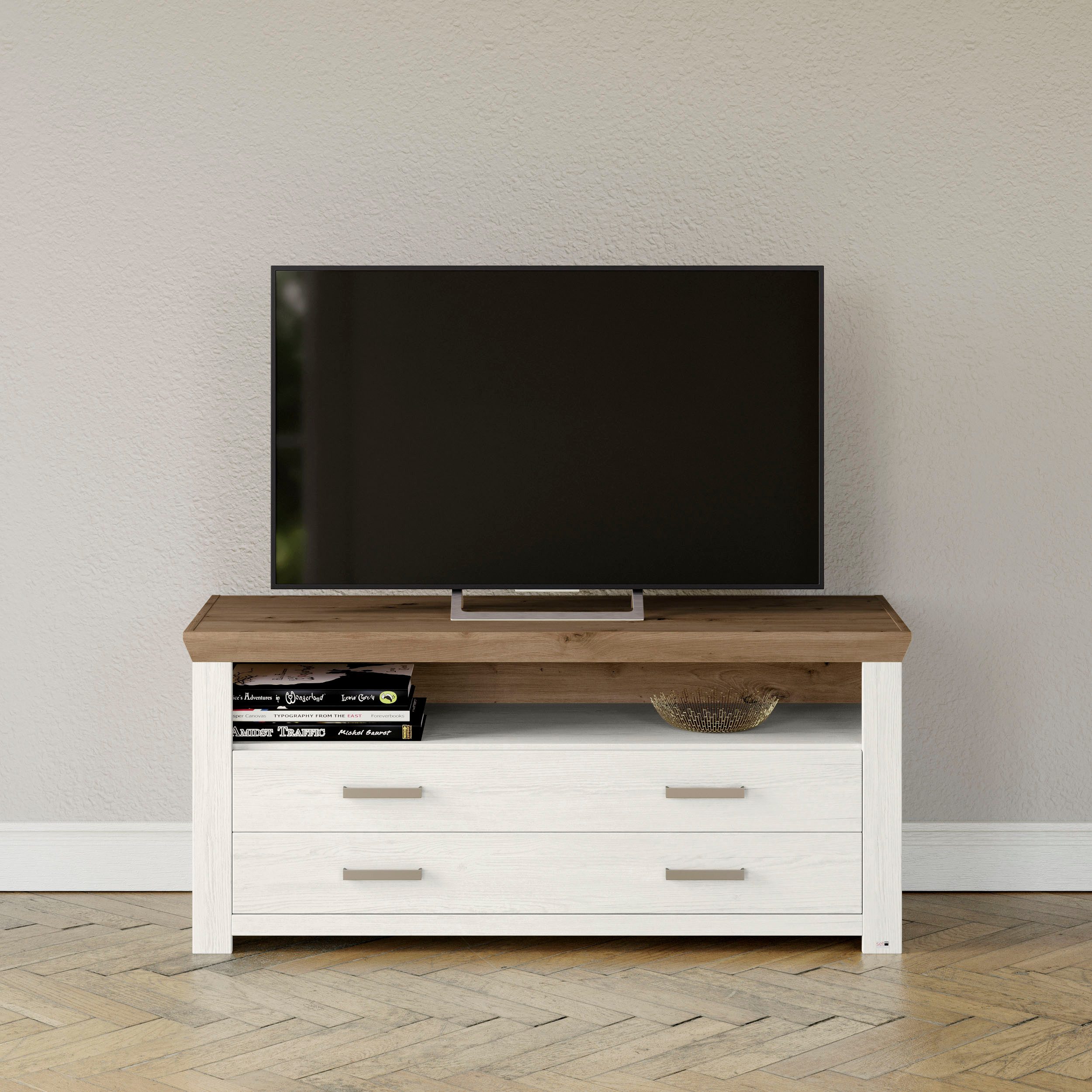 set one by Musterring Tv-meubel York Type 32, met 4 laden, verlichting optioneel, breedte 140 cm lowboards wit