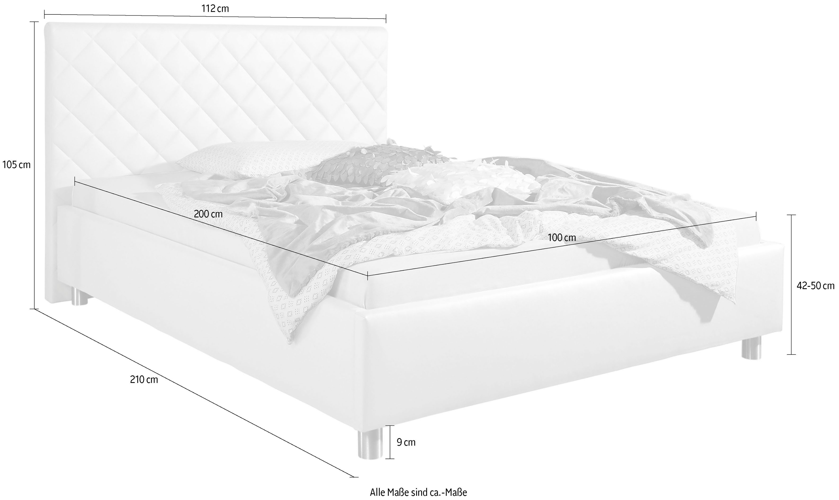 Maintal Gestoffeerd bed Bloomington Zijkanten van het bed zelf te monteren, zonder bedkist