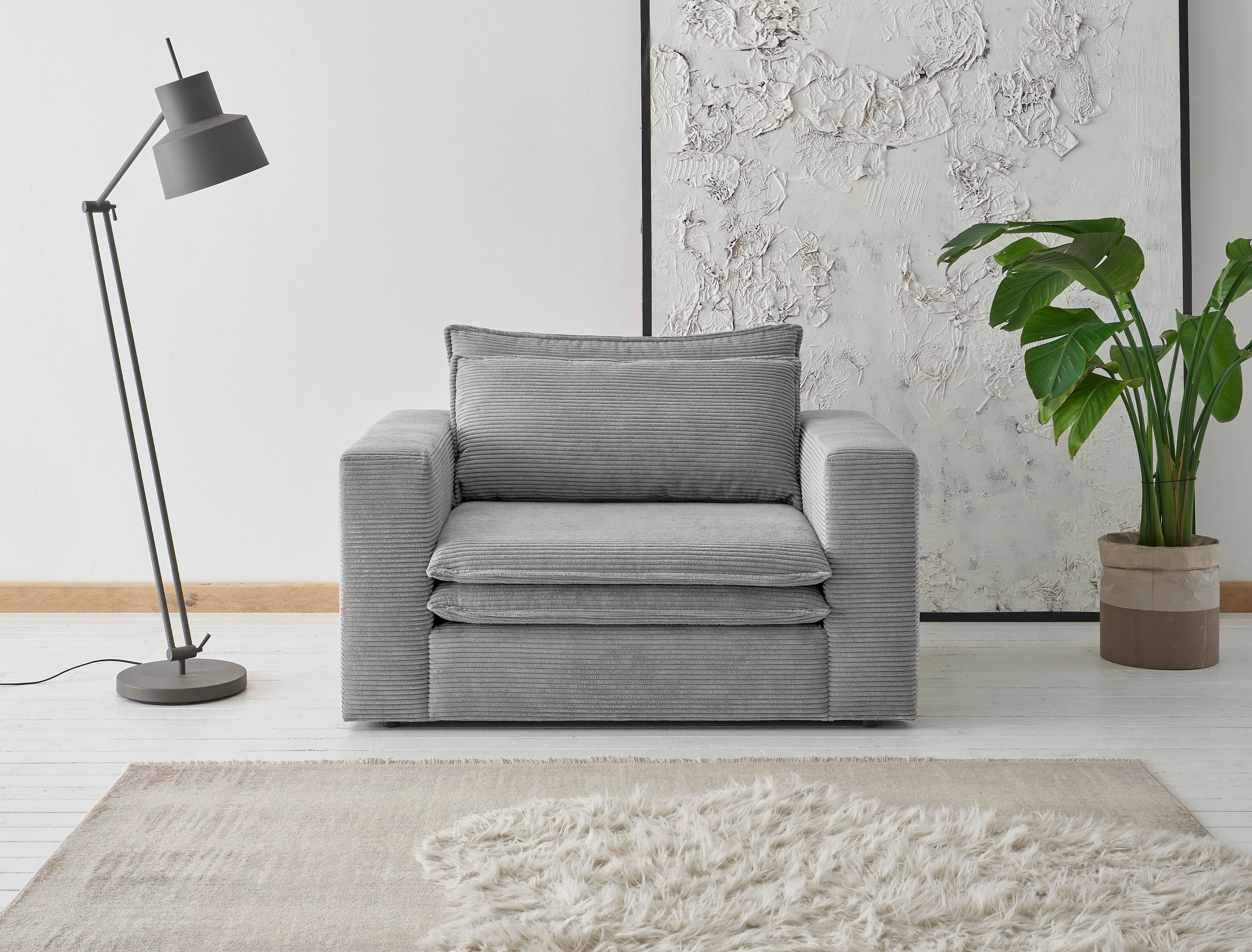 Places of Style Loveseat PIAGGE Hoogwaardige cord, trendy loveseat fauteuils grijs