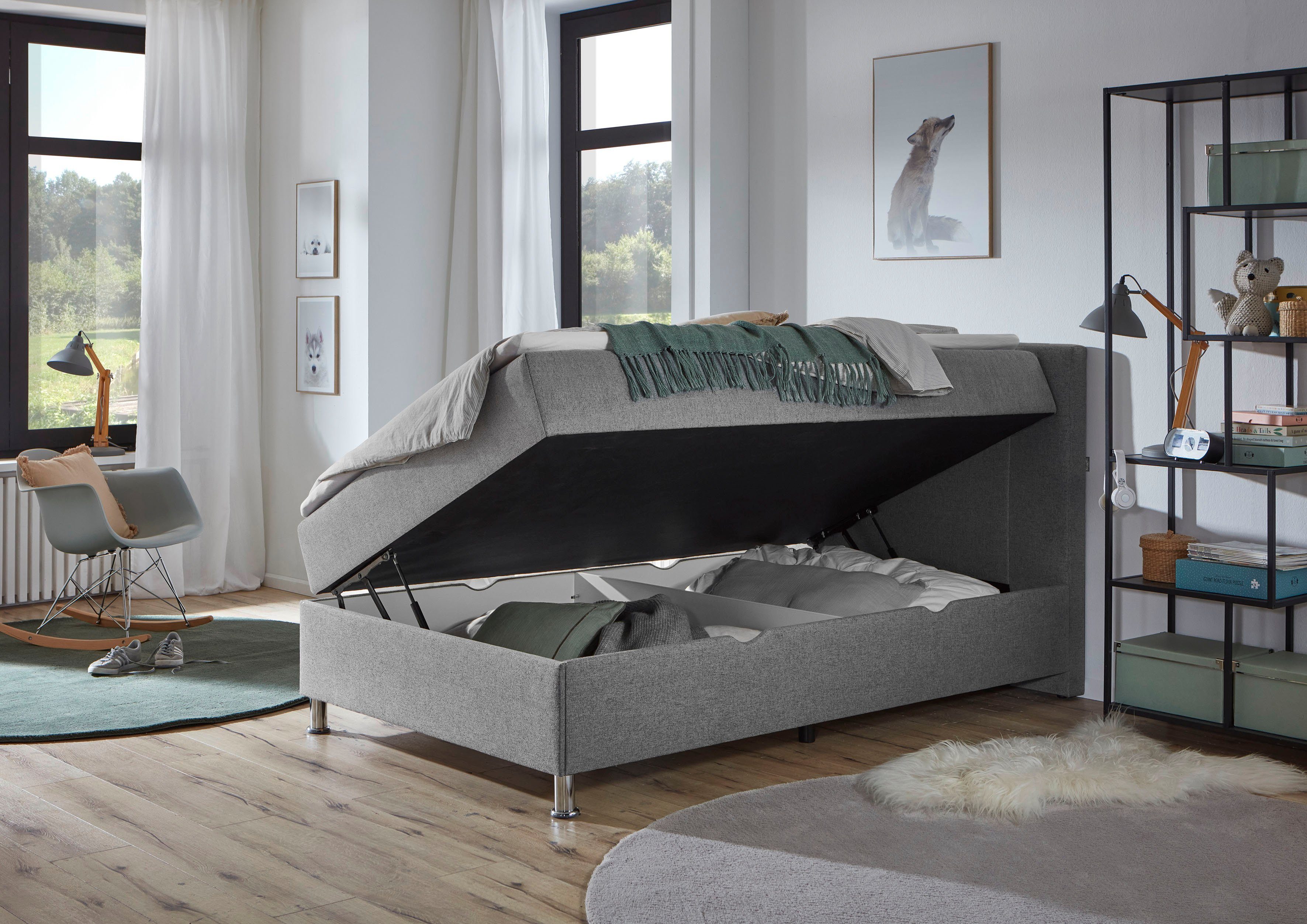 INOSIGN Boxspring Escalon met opbergruimte, inclusief topper beschikbaar in de breedtes 120x200 cm en 180x200 cm
