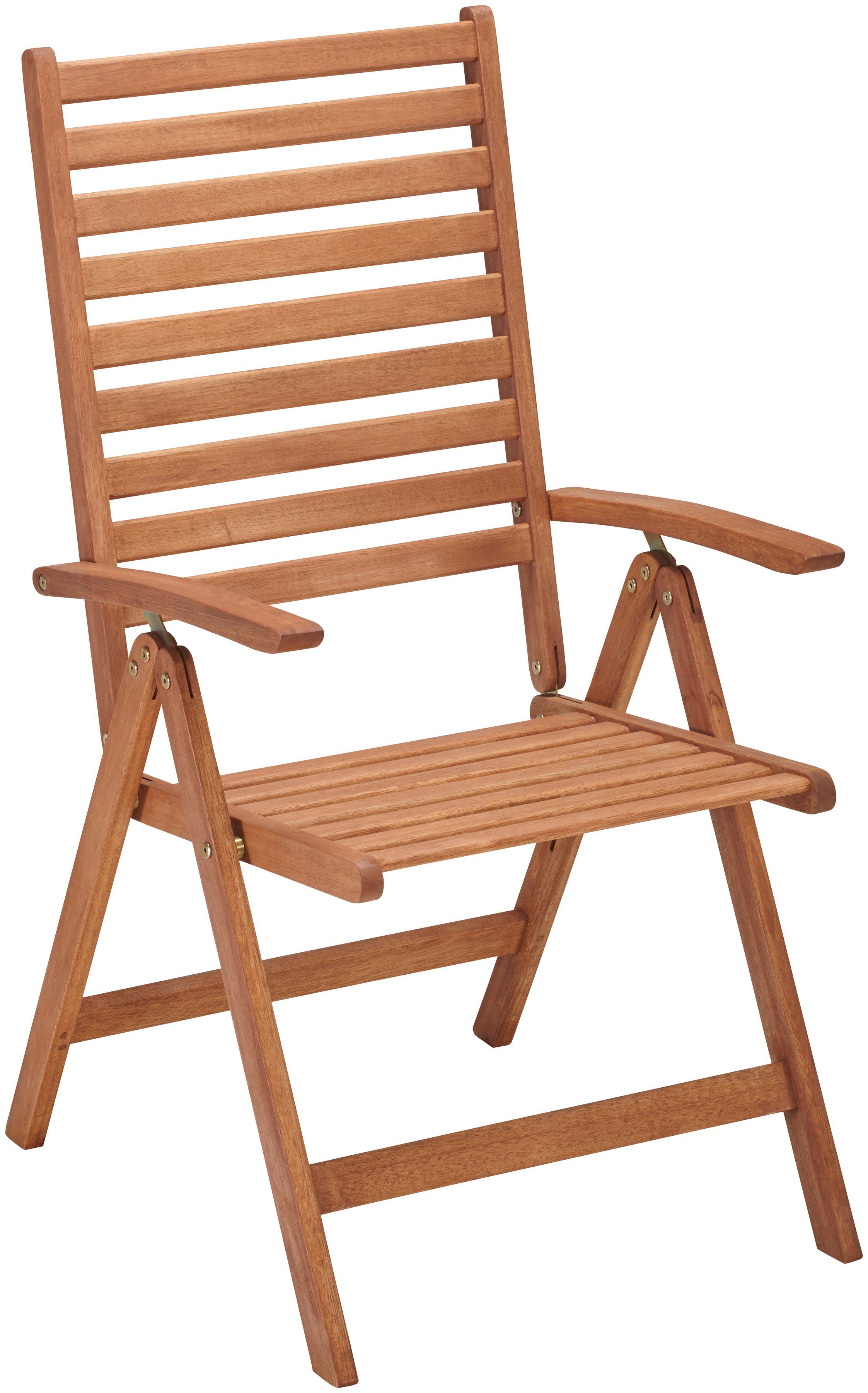 MERXX Tuinstoel Borkum, TOPSELLER! Eucalyptus, verstelbaar, bruin, incl. kussen (set, 2 stuks)