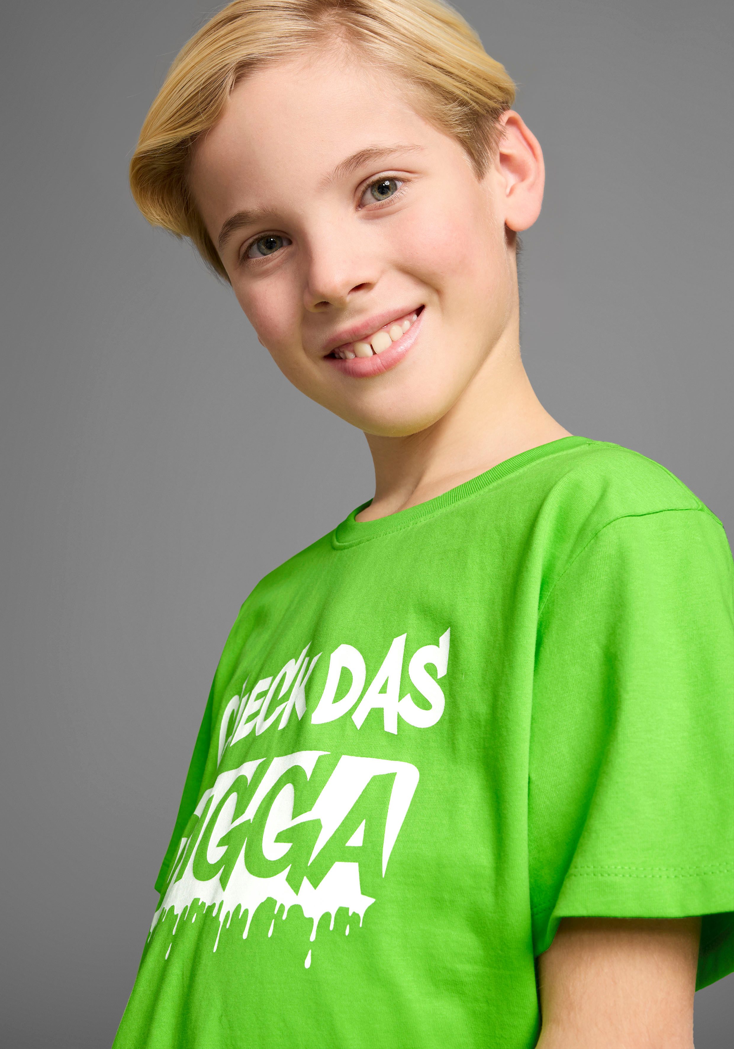 KIDSWORLD T-shirt Sprücheshirt: CHECK DAS DIGGA Korte mouwen, basic pasvorm, bedrukt, ronde hals