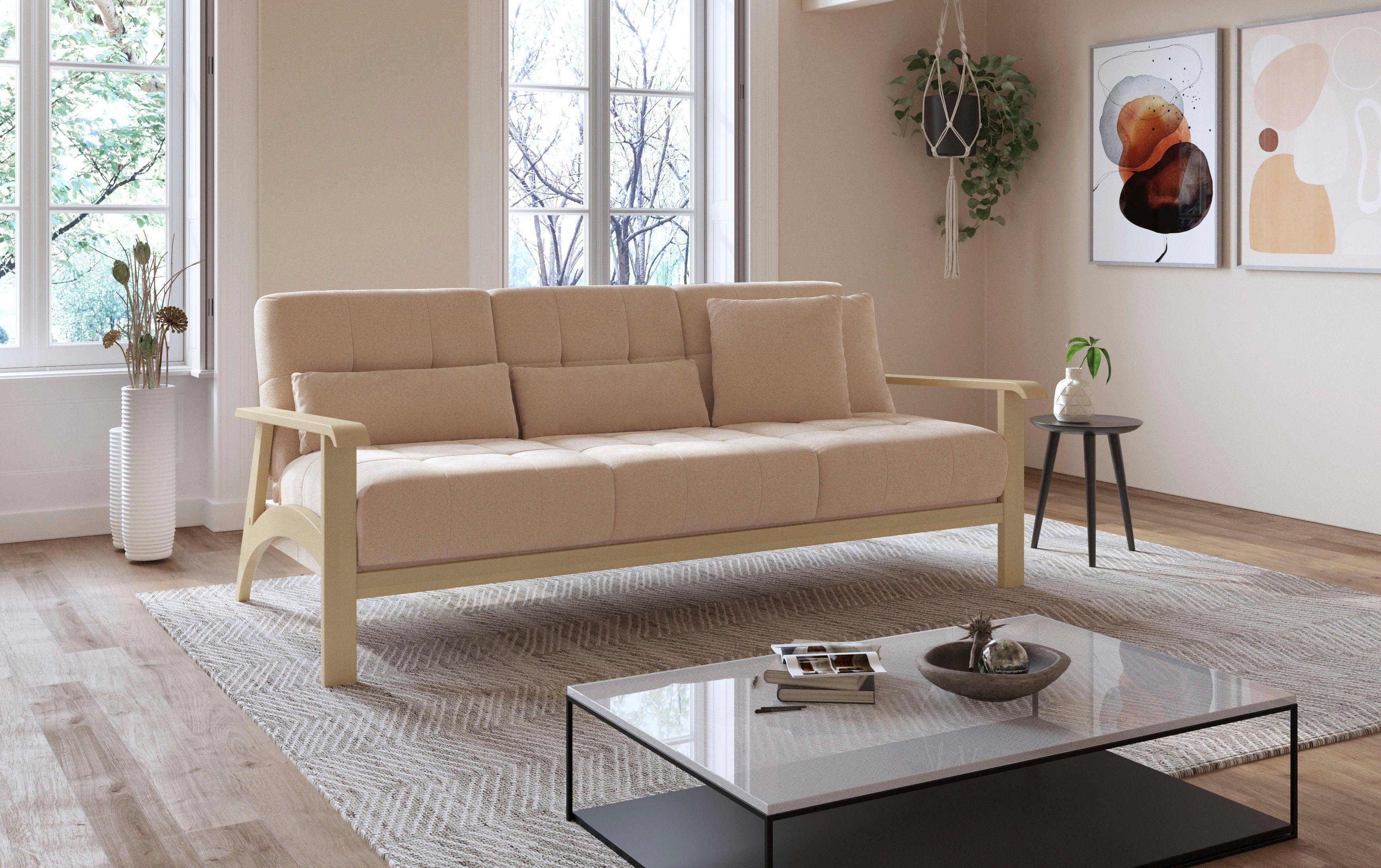 sit&more 3-zitsbank Billund Armleuningen van natuurlijk beukenhout, verschillende bekledingen en kleuren