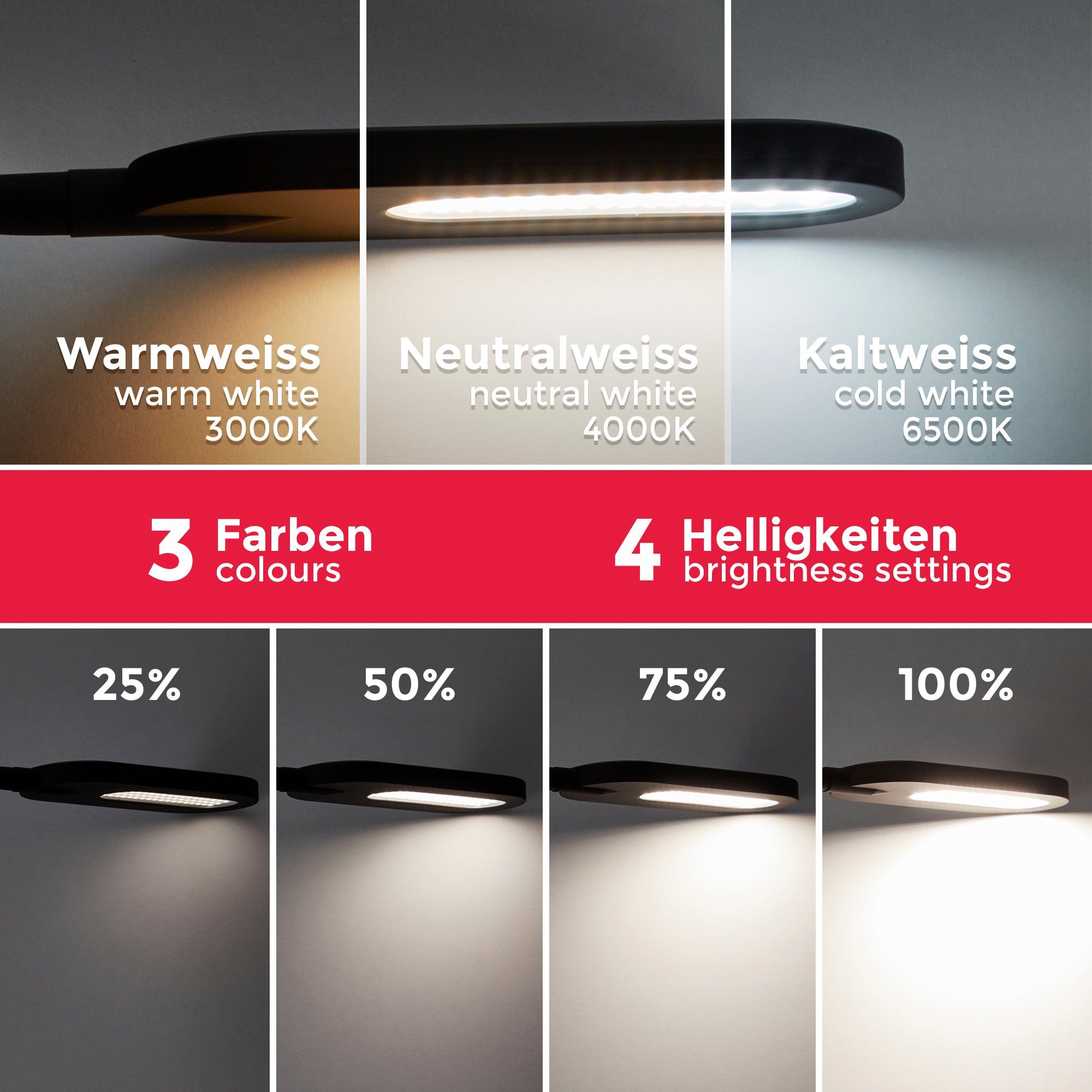 B.K.Licht Staande lamp BK_ST1157 LED vloerlamp, zwart, dimbaar, CCT, touch-functie Leeslamp, incl. 8W, 600Lm, warmwit - koudwit, geheugenfunctie (1 stuk)