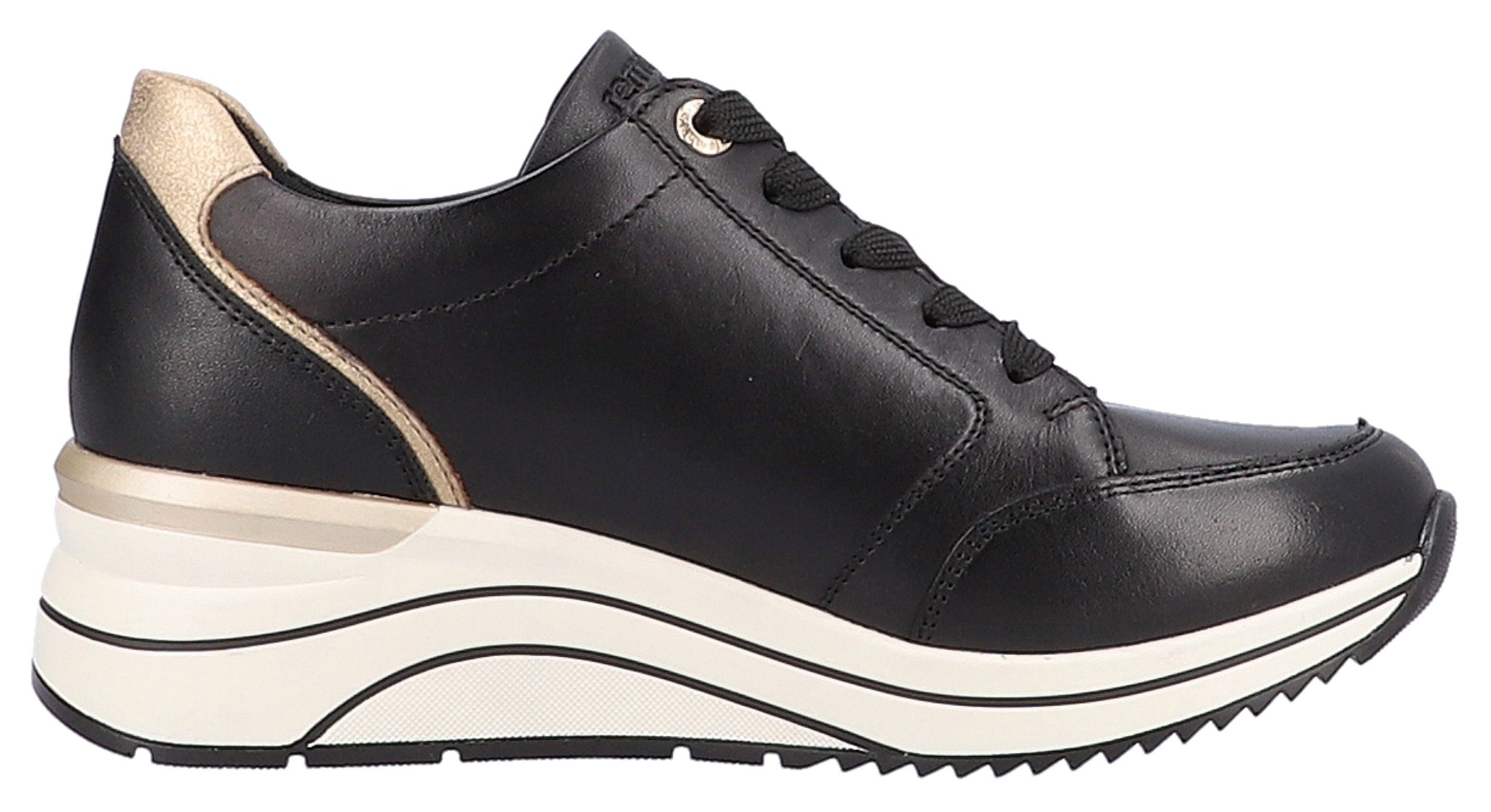 Remonte Sneakers met sleehak , vrijetijdsschoen, lage schoen, veterschoen met goudkleurige logo-hanger