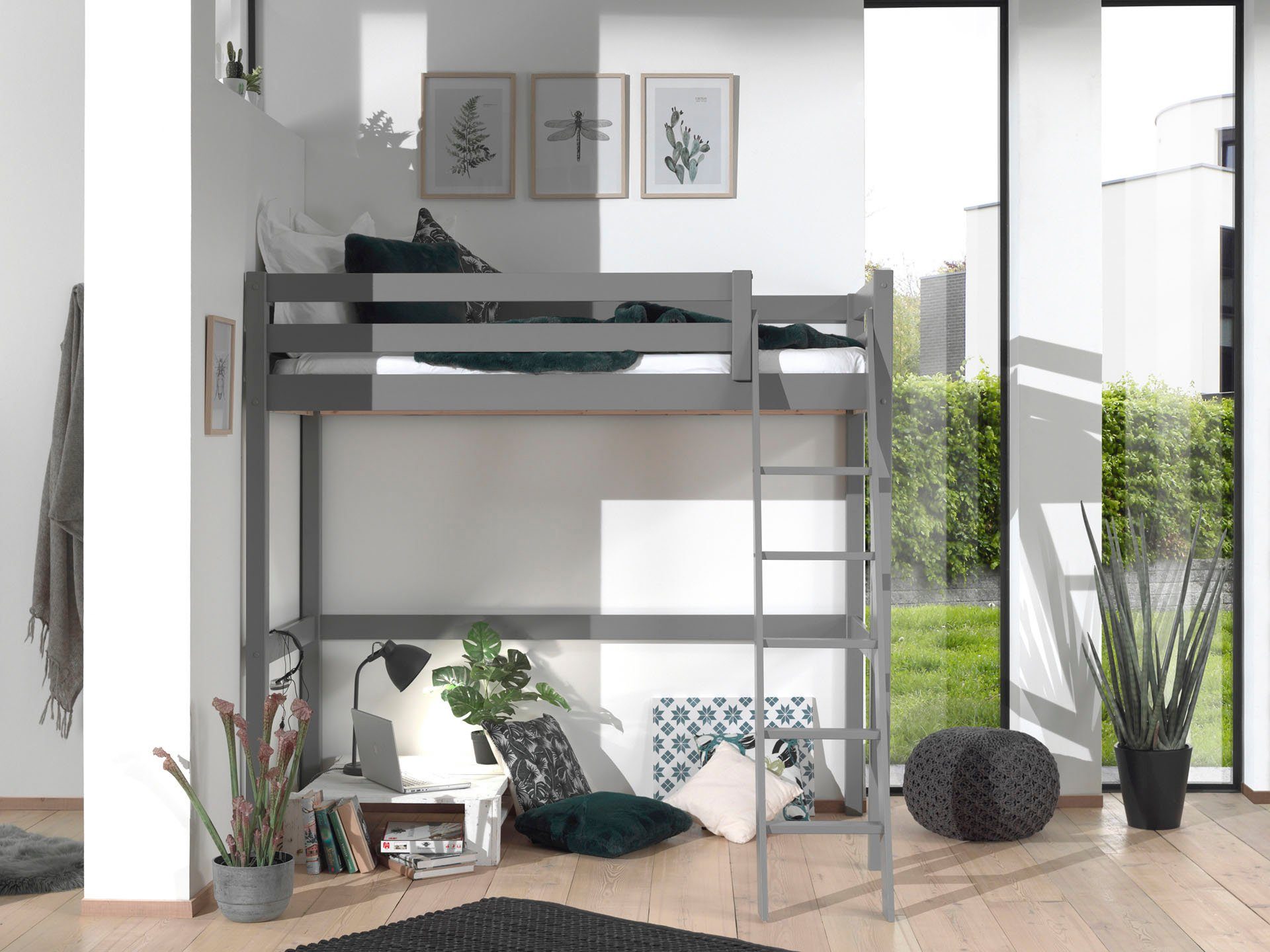 Vipack Hoogslaper Pino, incl. lattenbodem, valbeveiliging en schuine ladder
