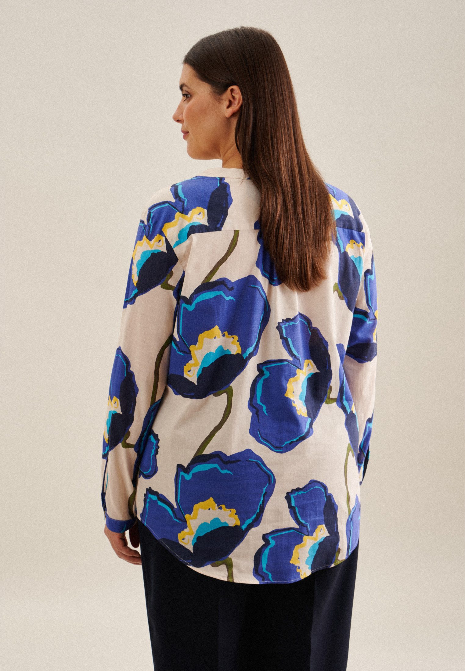 seidensticker Klassieke blouse Zwarte roos Tuniek bloemmotief