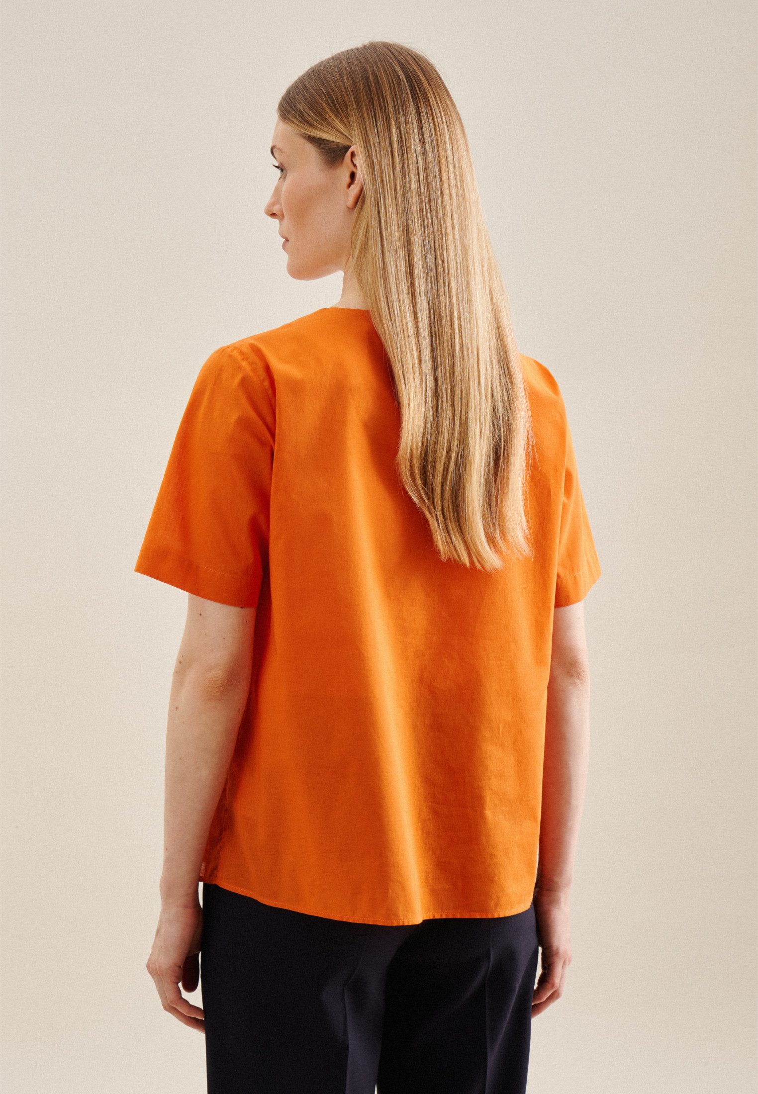 seidensticker Shirtblouse Zwarte roos Korte mouwen ronde hals uni