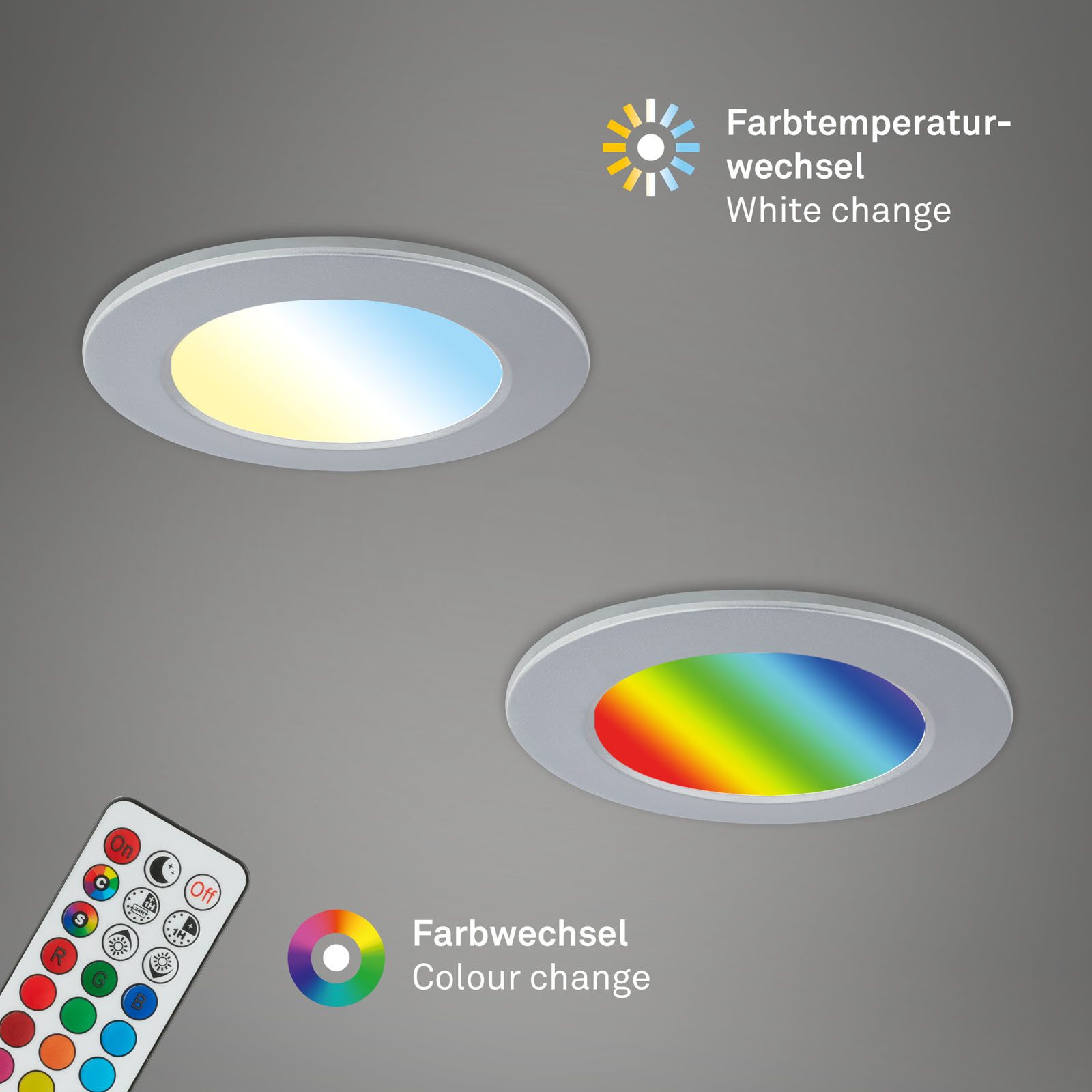 Briloner Leuchten Ledinbouwlamp 3-pack LED inbouwlampen RGB-CCT, chroom-mat 3-delige set led inbouwspots plafond, rgb inbouwlampen cct, led bad