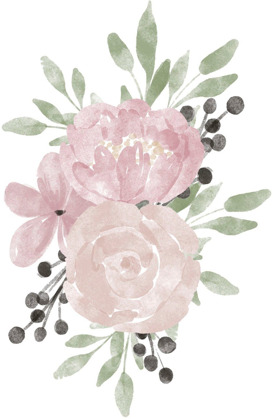 queence Wandfolie Ella Muurdecoratie, sticker, roze, bloem, bloei, zelfklevend, pastelkleuren (1 stuk) wandstickers maat 80 cm x 80 cm roze