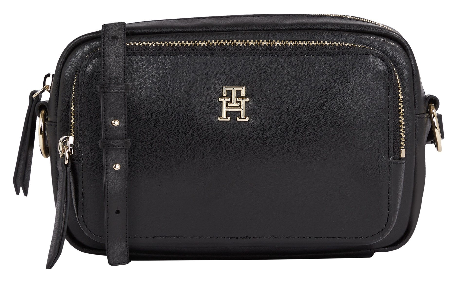 Tommy Hilfiger Zwarte Schoudertas met Ritssluiting Black Dames