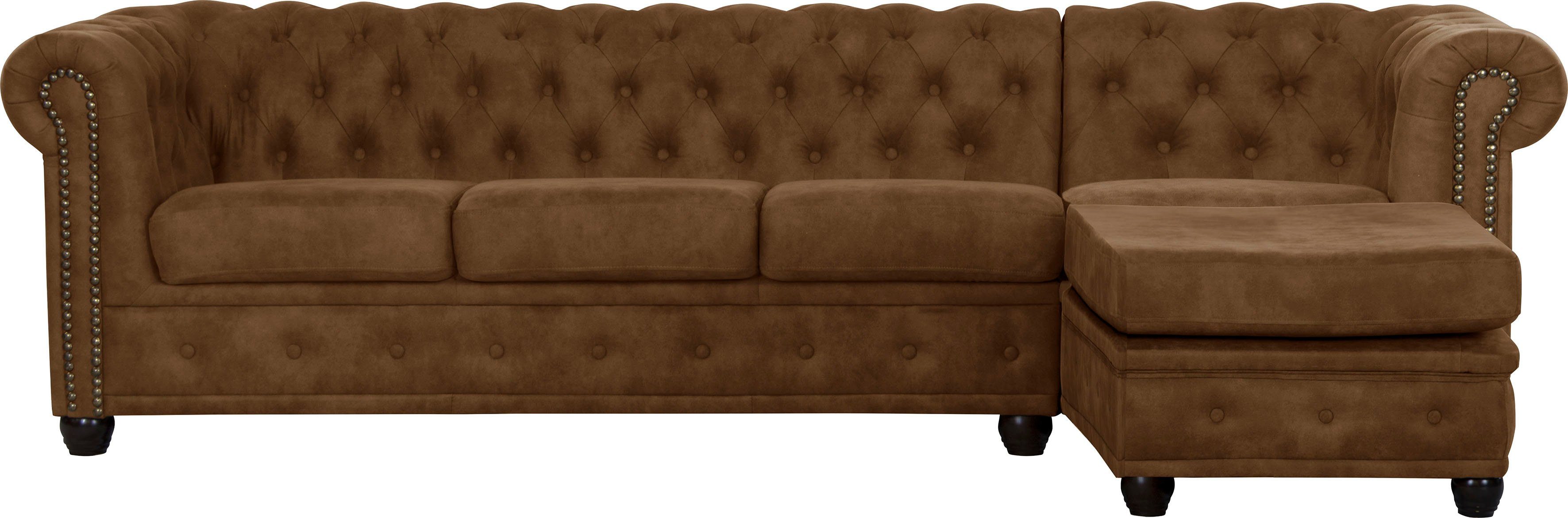 Home affaire Chesterfield-bank Rysum L-vorm Chesterfield-look met afsluitende ottomane
