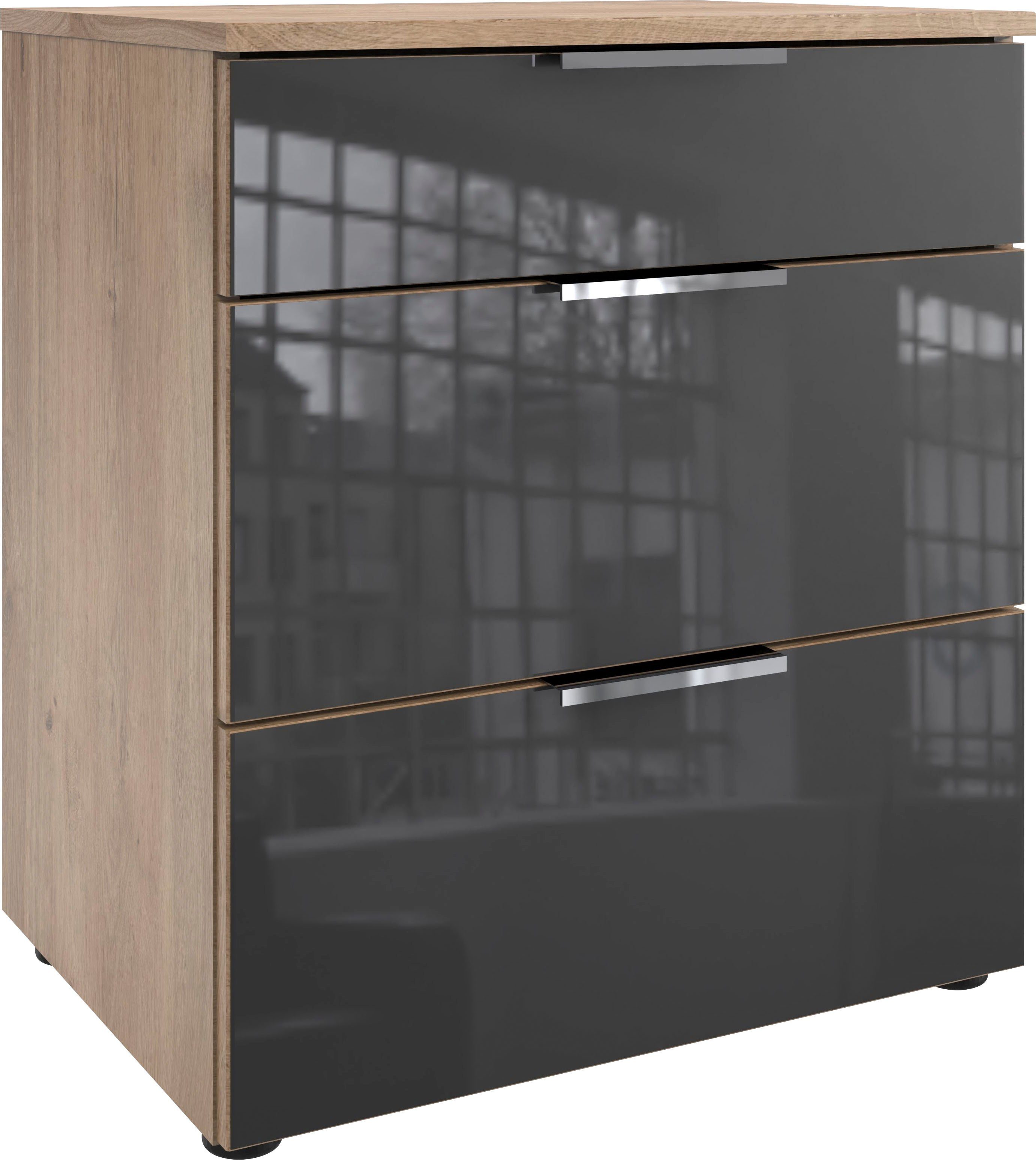 Wimex Nachtkastje Level36 C by fresh to go met glazen elementen aan de voorkant, soft-close functie, 54 cm breed nachtkastjes zwart