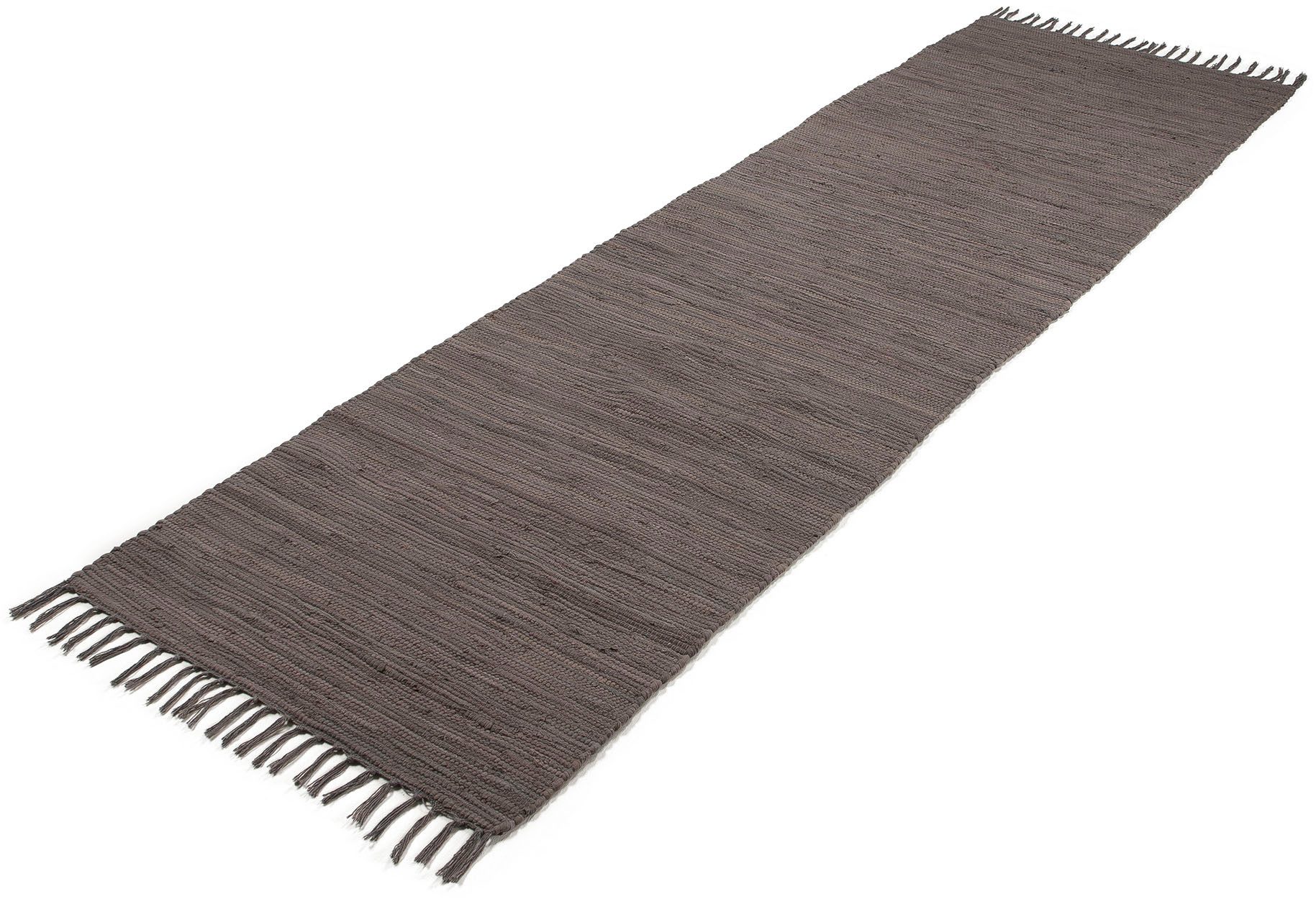 carpetfine Vloerkleed Kelim Chindi uni, ook als loper Tweezijdig te gebruiken kleed, puur katoen, met de hand geweven, unikleuren, met franje